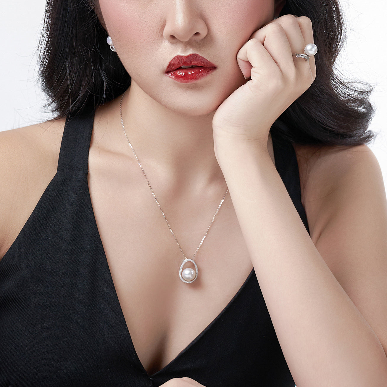18K Solid Gold Diamond Australian White Saltwater Pearl Necklace for Women - Elegant Bridal Jewelry, Wedding Gift & Anniversary Present (KN00202)