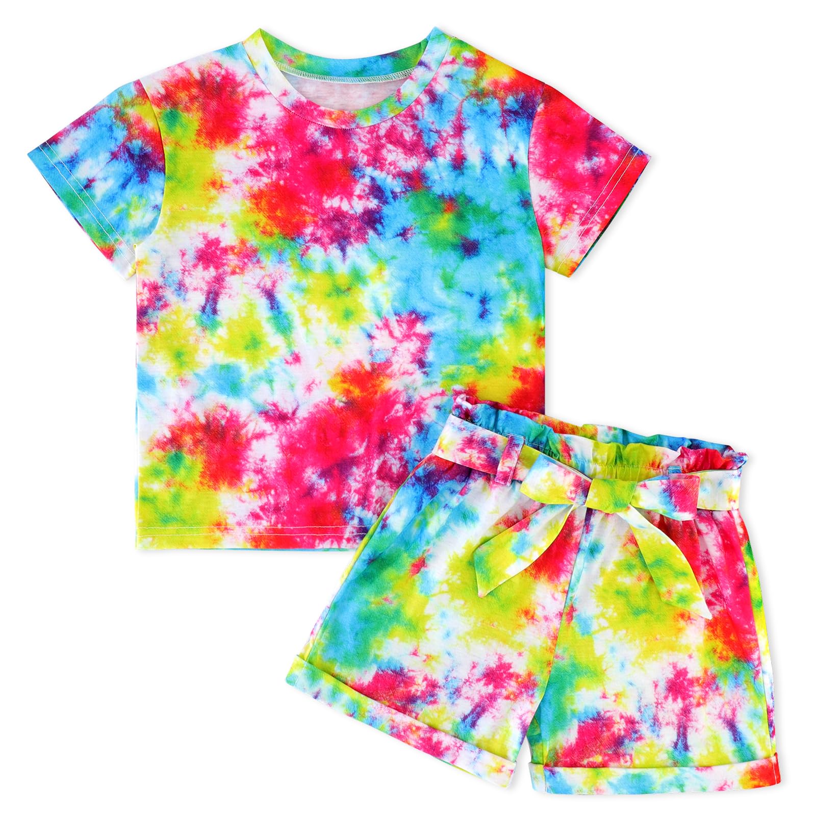 Tie Dye Matching Outfits for Girls 4-13 Years - 2 Piece Summer Vacation Clothes Set with Shirt and Shorts | Perfect for Beach Trips, Playdates & Outdoor Adventures