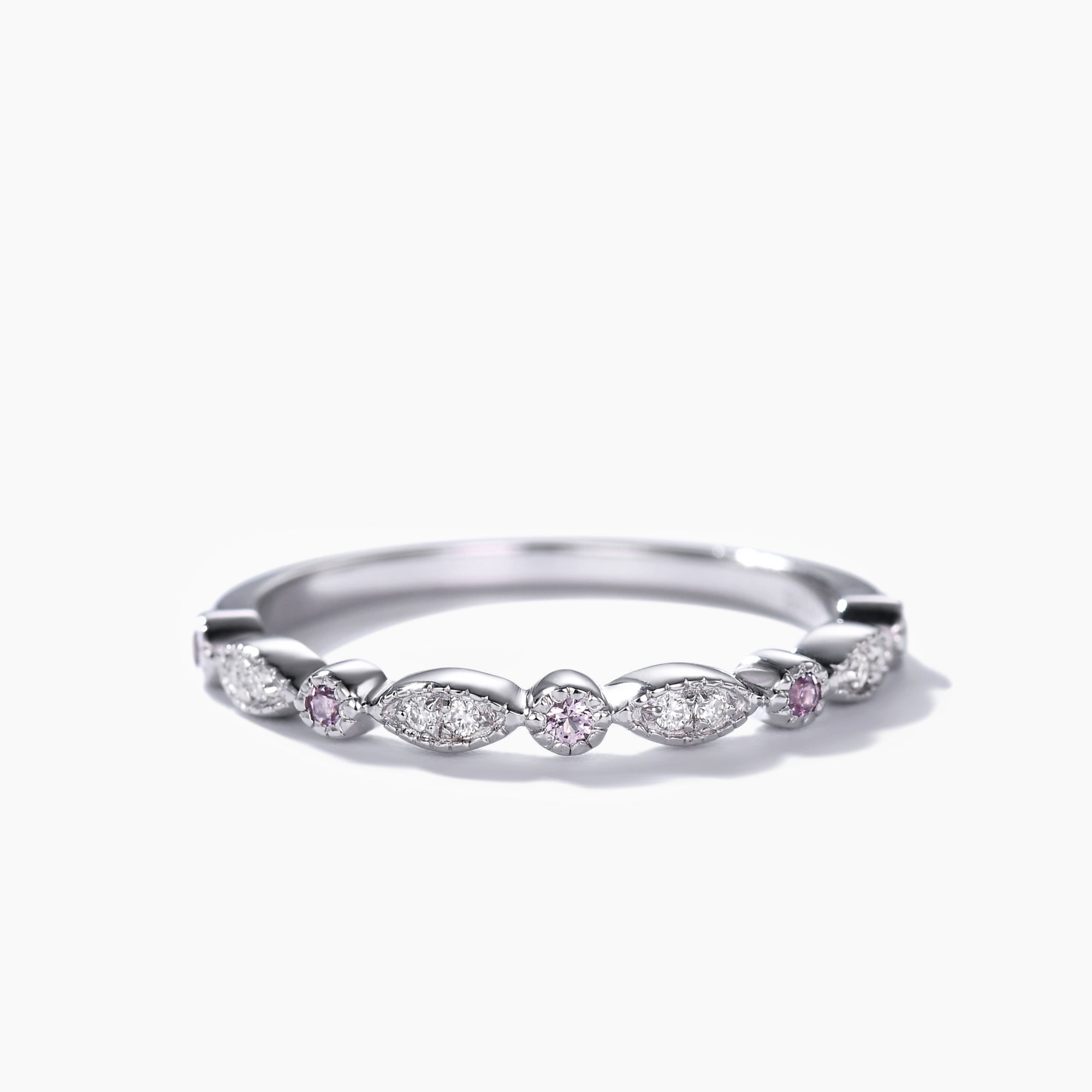 Exquisite Pink Sapphire & Diamond Wedding Ring - 14K Solid White Gold Half Eternity Band for Women | Perfect Anniversary, Engagement & Bridal Jewelry Gift for Her | Elegant for Weddings, Date Nights & Special Occasions
