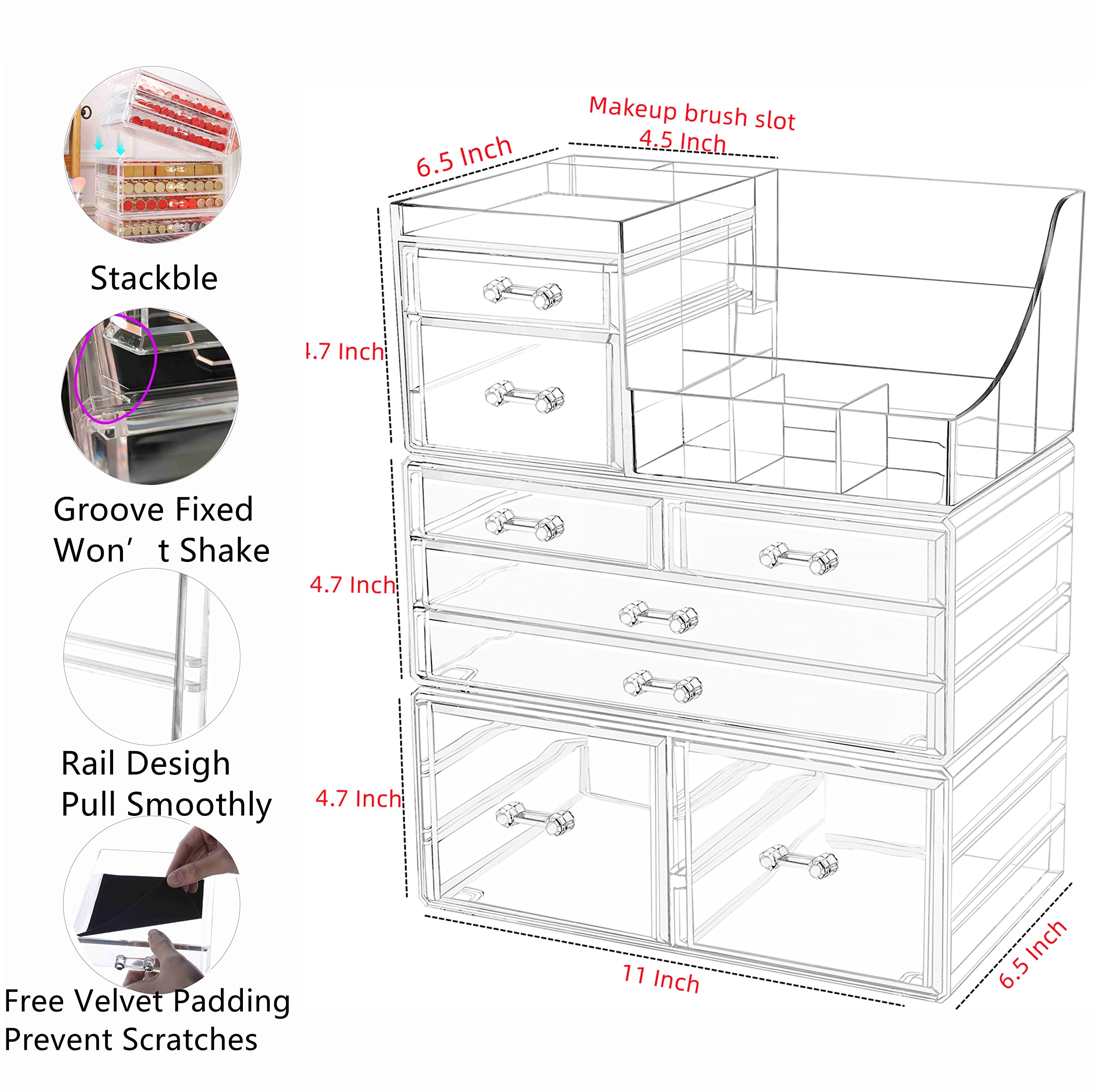Clear Acrylic Makeup Organizer with 8 Drawers - Cosmetic Storage for Vanity, Bathroom & Desk - Display Case for Lipstick, Brushes, Lotions, Eyeshadow, Nail Polish & Jewelry - Perfect for Skincare Routine & Clutter-Free Countertop Organization