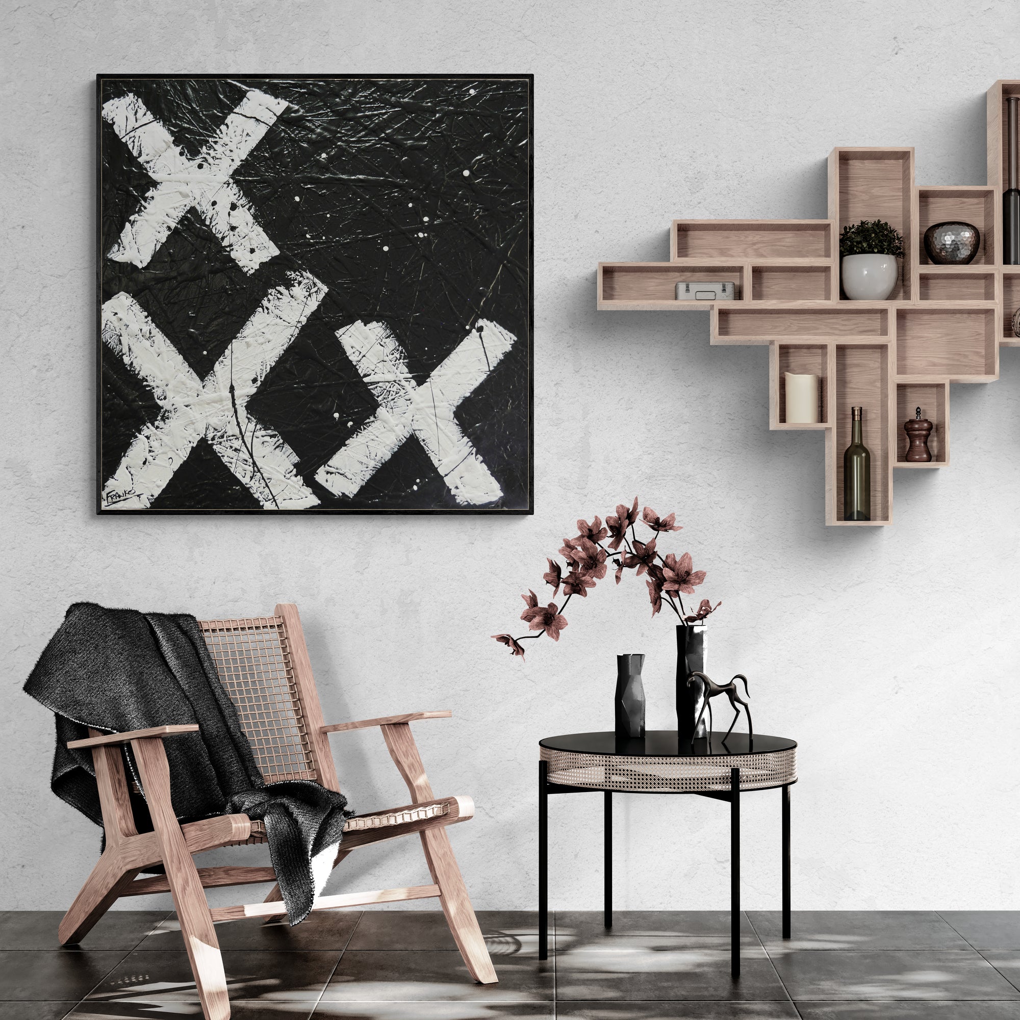 100cm x 100cm Textured Urban Pop Art Painting - Kiss All Over - Modern Wall Decor for Living Room, Bedroom & Office
