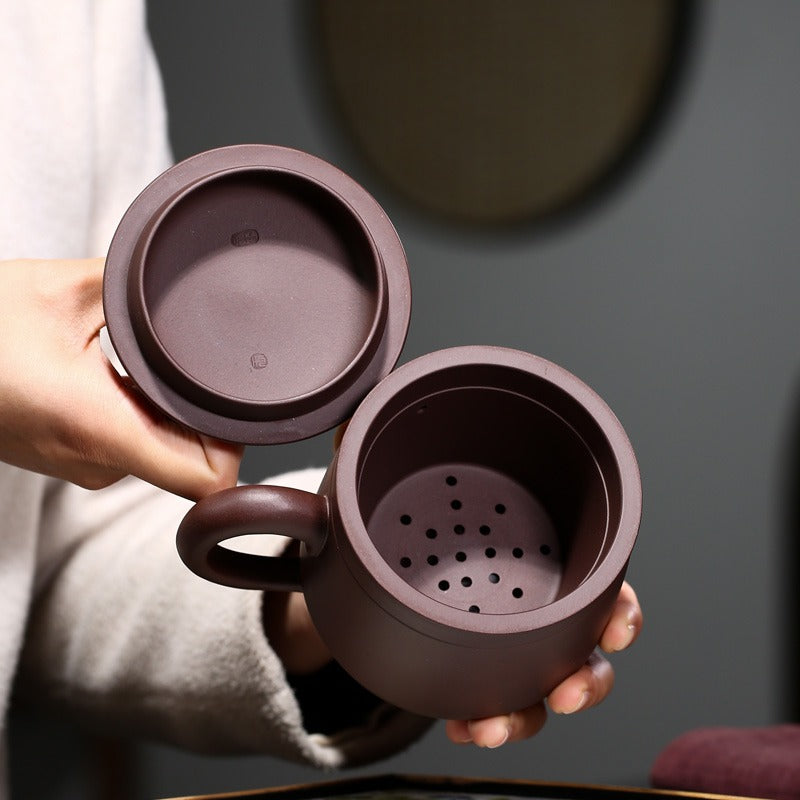 Premium Yixing Purple Clay Tea Cup with Stainless Steel Infuser - Handmade Chinese Teapot for Loose Leaf Tea, Perfect for Gongfu Tea Ceremony & Daily Brewing