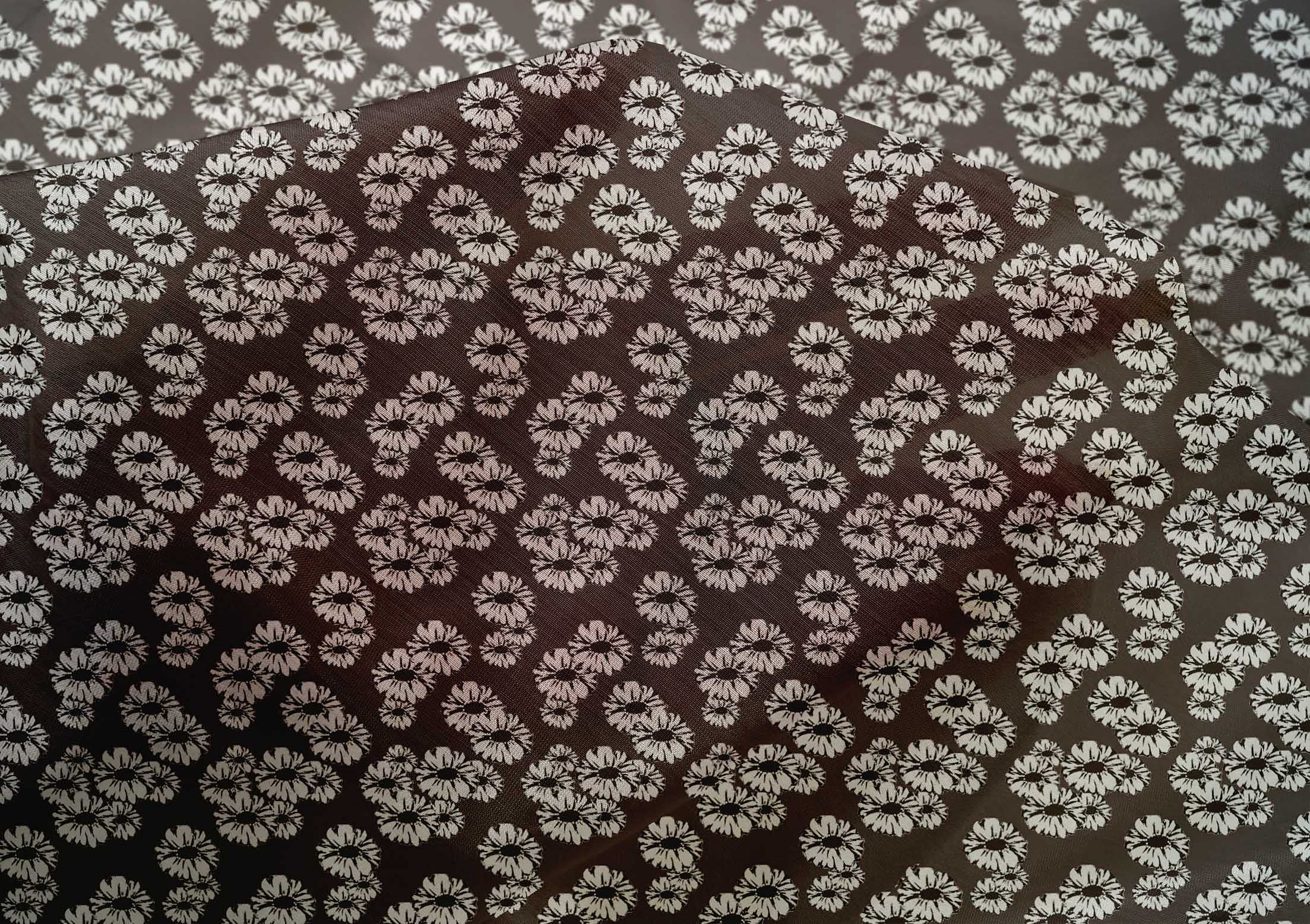 oneOone Cotton Silk Dark Chocolate Floral Print Fabric by The Yard - Perfect for Sewing Dresses & Home Decor