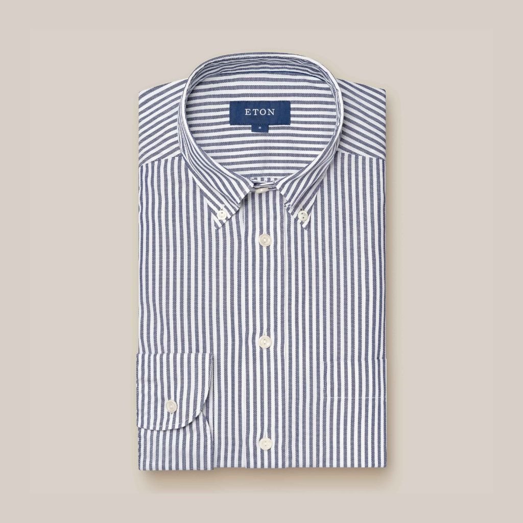 ETON Men's Cotton Oxford Stripe Dress Shirt - Classic Single Cuff Business Casual Shirt in Dark Blue | Perfect for Office Wear, Business Meetings & Formal Occasions