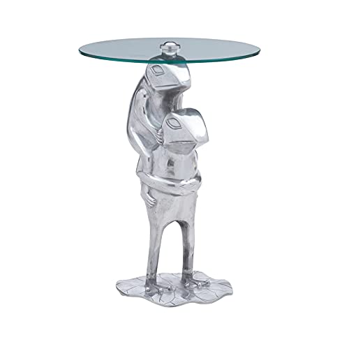 Powell Francie Silver Metal and Glass Frog Side Table - Modern End Table for Living Room, Bedroom, or Office Decor