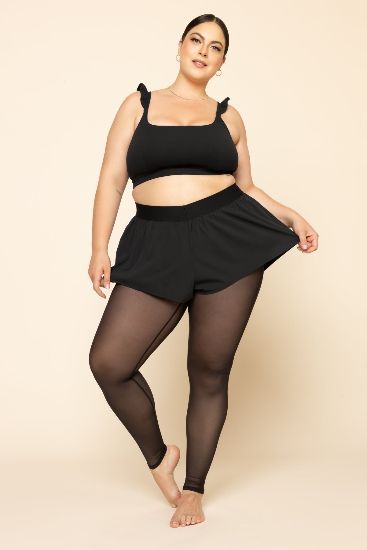 On the Run Ruffle Tights - Black Women's Fashion Leggings for Running, Yoga & Everyday Wear