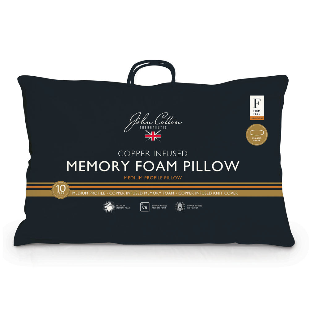 Copper Infused Memory Foam Pillow for Neck Pain Relief - Medium Firm Support - Orthopedic Contour Pillow for Side, Back & Stomach Sleepers - Perfect for Home, Travel & Office Use