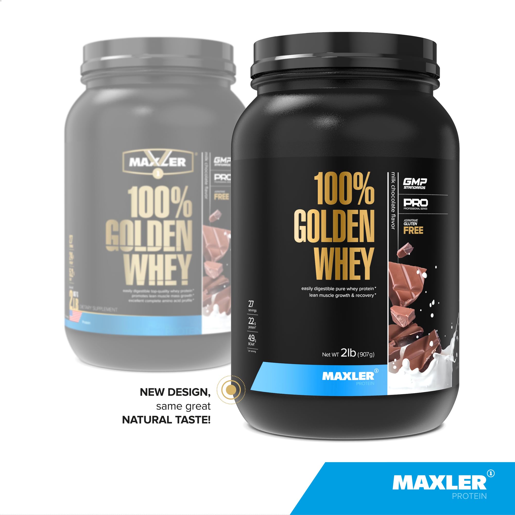 Maxler 100% Golden Whey Protein Powder - 22g Protein per Serving, Fast-Absorbing Whey Concentrate Isolate & Hydrolysate Blend - Premium Pre & Post Workout Supplement - Delicious Milk Chocolate Flavor (2 lb) - Ideal for Muscle Recovery, Weight Training & Fitness Enthusiasts