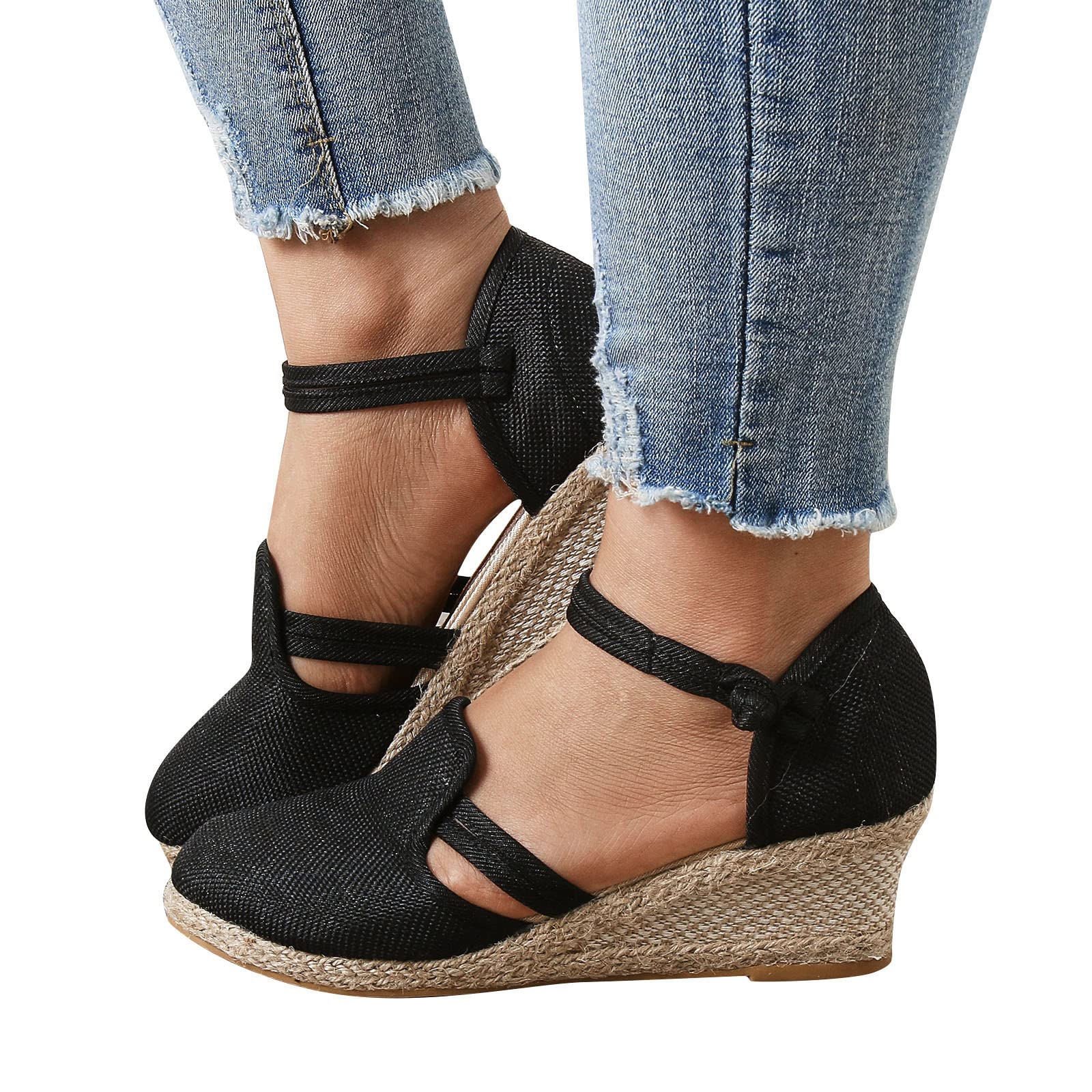 Aniywn Women's Closed Toe Retro Wedge Sandals with Buckle Strap - Comfortable Casual Espadrilles for Walking, Beach, and Summer Outfits