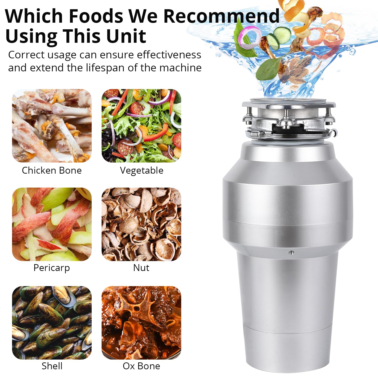 GARVEE 0.75HP Continuous Feed Garbage Disposal - 560W Food Waste Disposer with 14