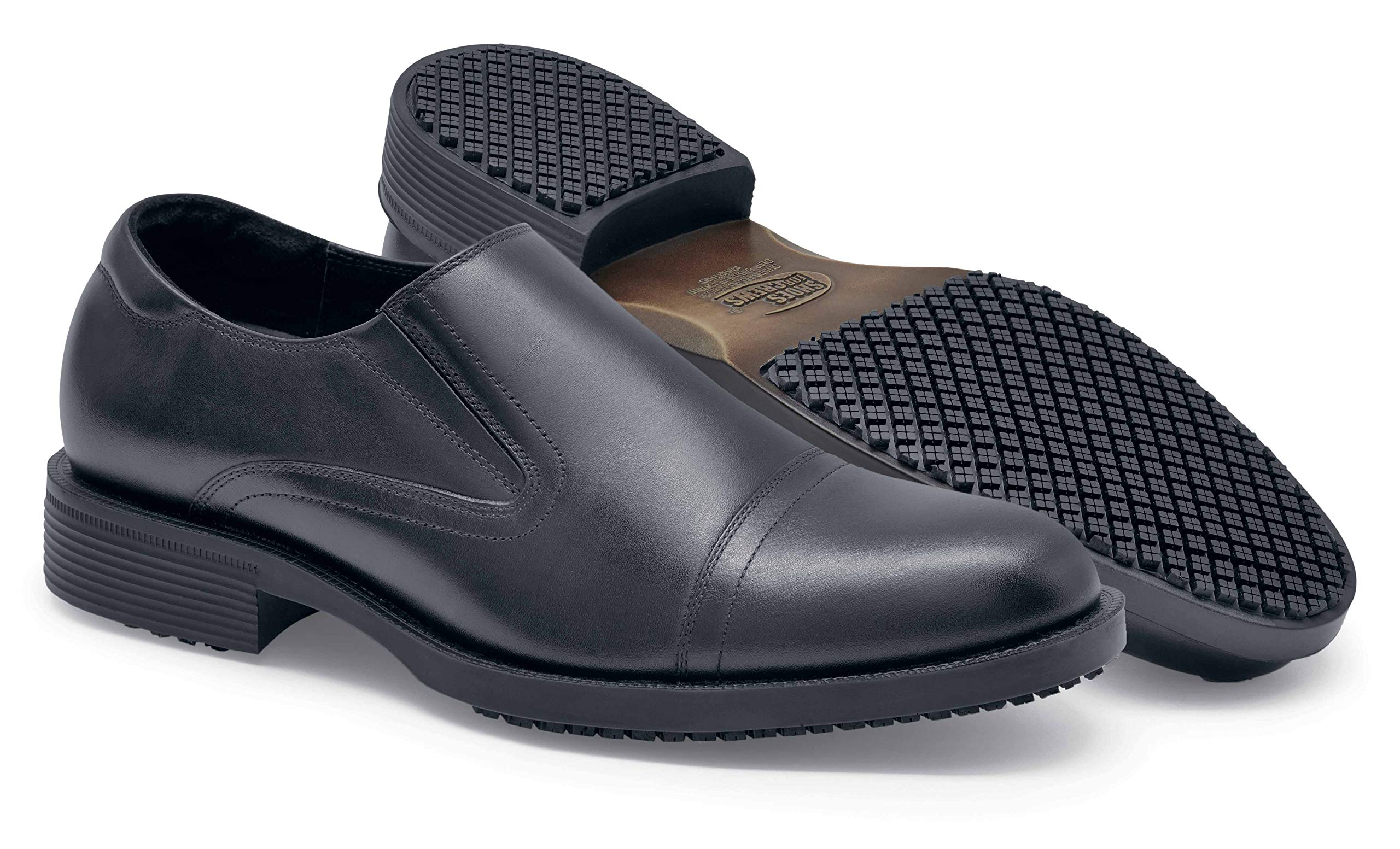 Slip-Resistant Men's Leather Slip-On Dress Shoes for Crews Statesman - Non-Slip Work Shoes for Restaurant, Hospitality & Office Professionals