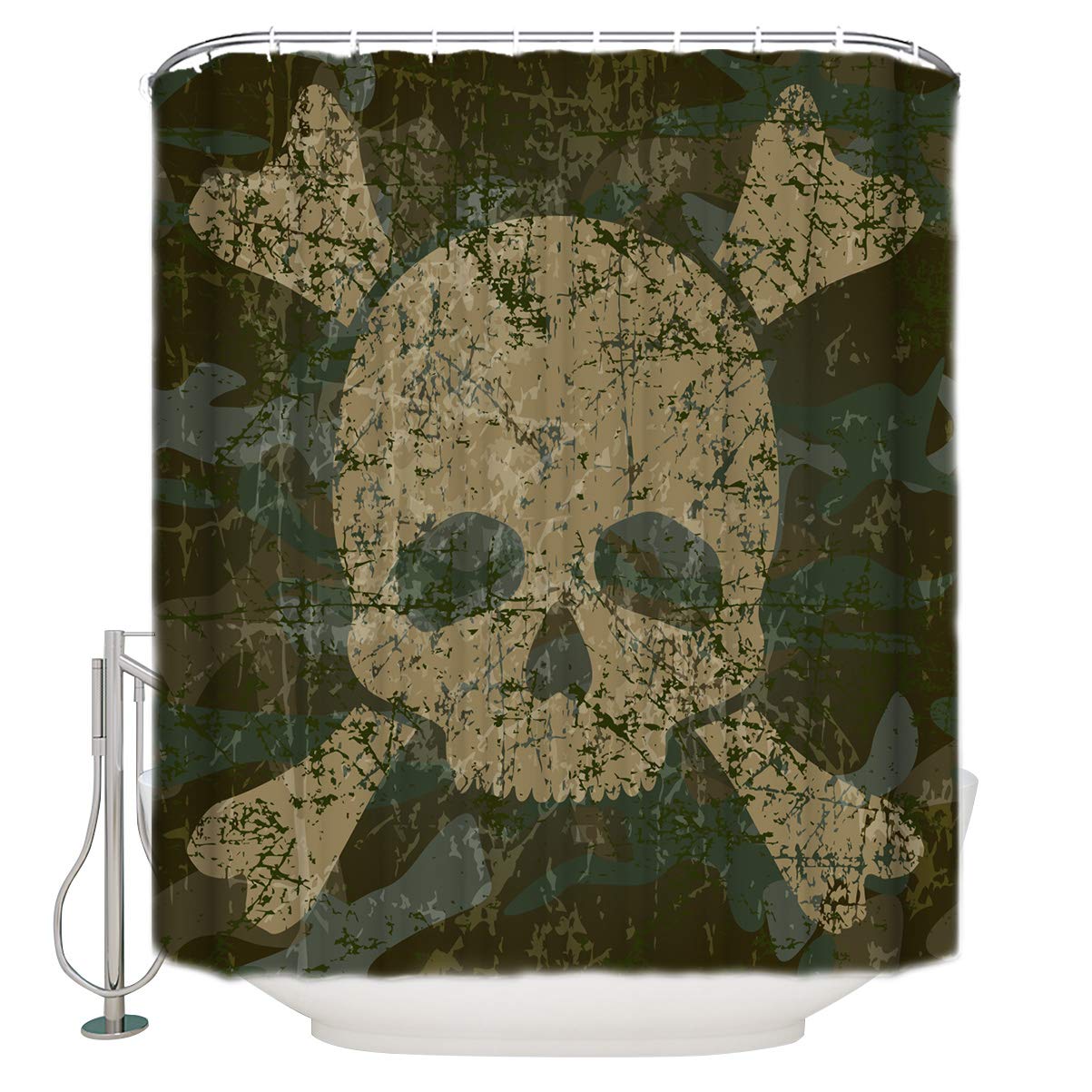 Waterproof Shower Curtain with 12 Hooks - Skeleton Camouflage Bathroom Decor (36x72 inches) - Perfect for Showers, Bathtubs & Halloween Bathroom Themes