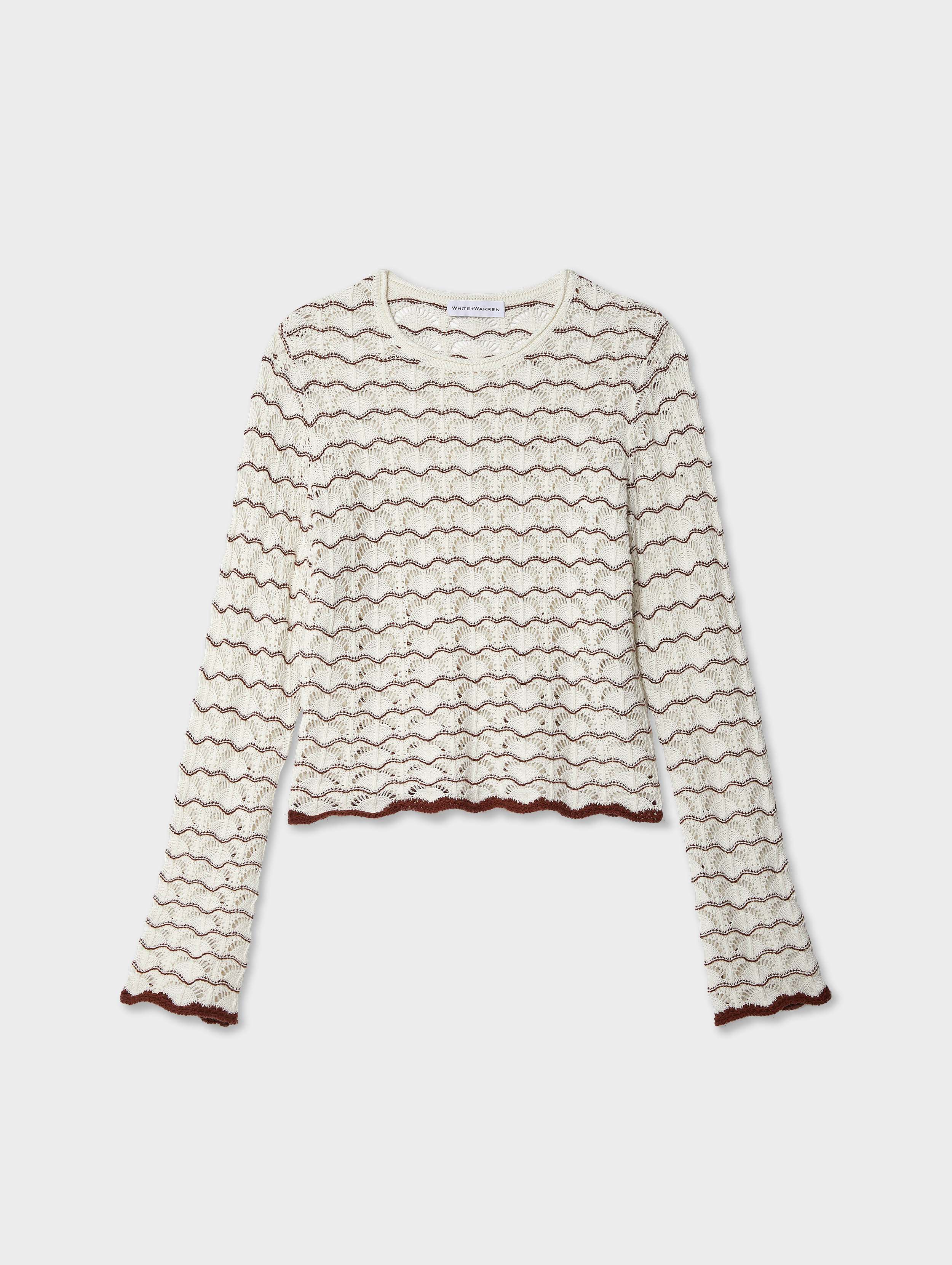 Women's Cotton Pointelle Stitch Knit Top - Soft Breathable Lace-Knit Blouse for Casual Wear & Spring Outfits