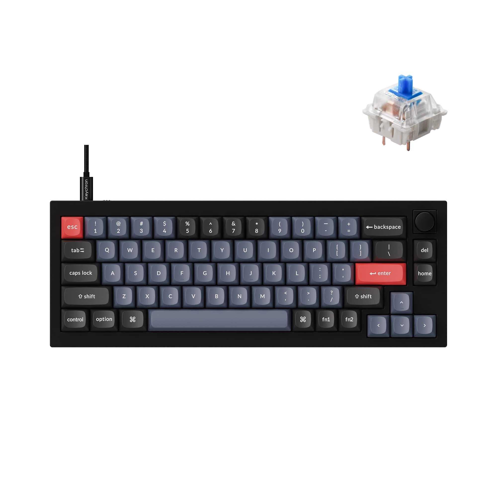 Keychron Q2 Wired Custom Mechanical Keyboard - 65% Compact Layout with Knob, Hot-Swappable Gateron G Pro Blue Switches, QMK/VIA Programmable, Double Gasket Design for Mac/Windows/Linux (Black) | Perfect for Gaming, Coding & Office Work
