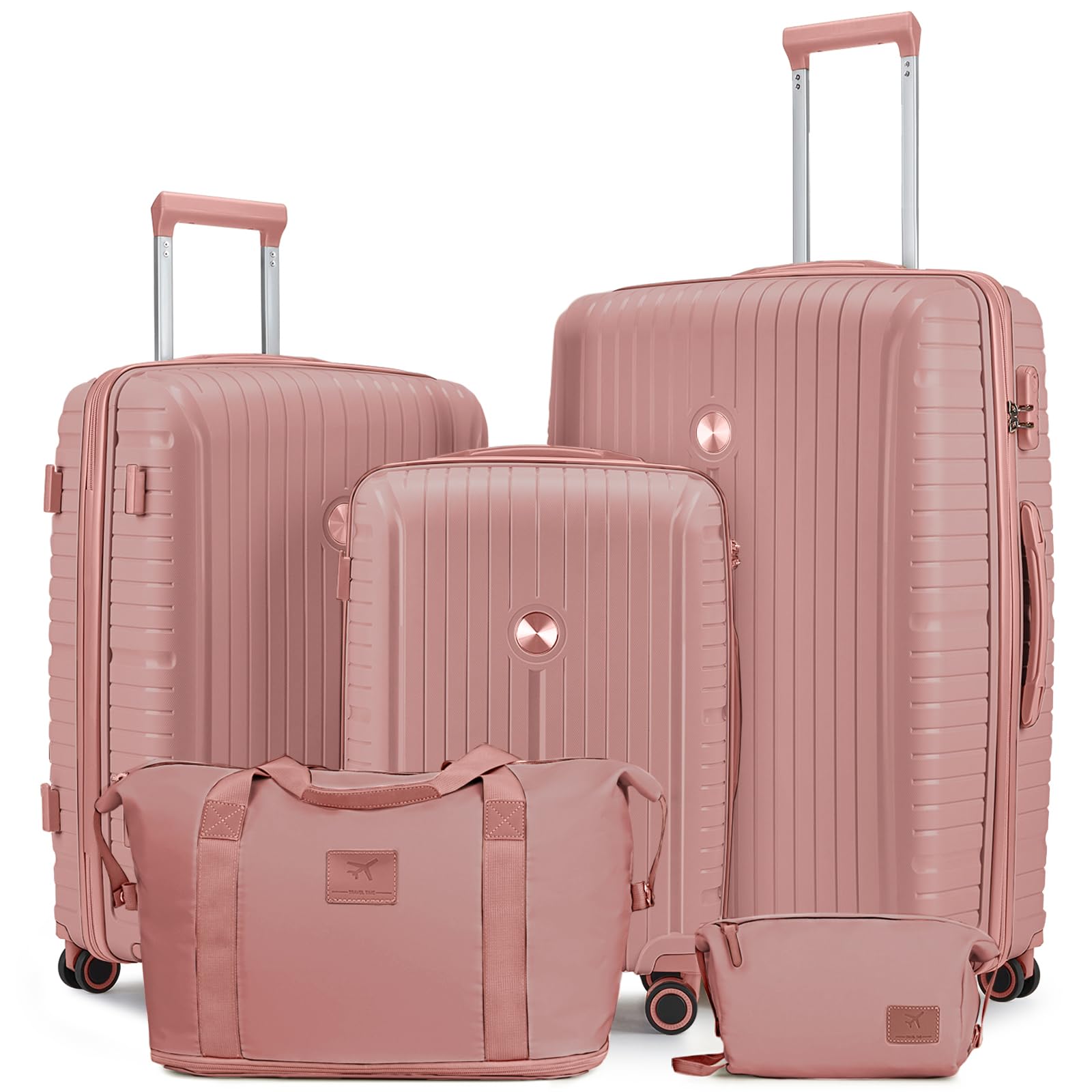 Joyway 5-Piece Hardshell Luggage Set with Spinner Wheels & TSA Lock - Rose Gold Suitcases for Air Travel, Carry-On & Checked Bags | Perfect for Family Vacations, Business Trips & International Travel