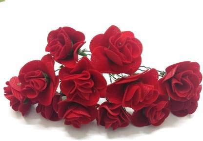 6 Pack Red Artificial Rose Hair Bun Clips for Women & Girls - Floral Hair Pins for Weddings, Parties & Everyday Style