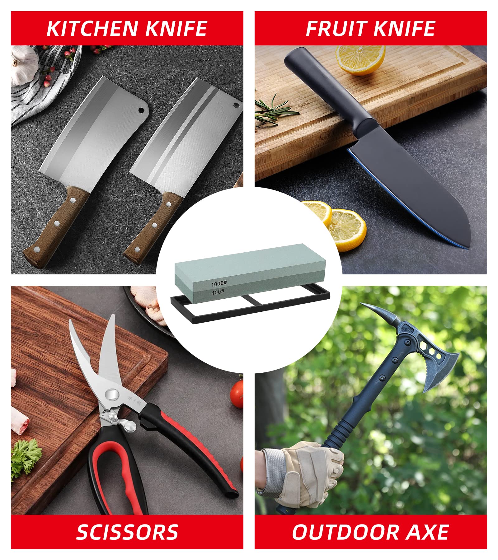 Premium 400/1000 Grit Sharpening Stone Set - Professional Knife Sharpener Whetstone with Non-Slip Rubber Base for Kitchen, Hunting & Chef Knives - Perfect for Home Cooks & Professional Chefs