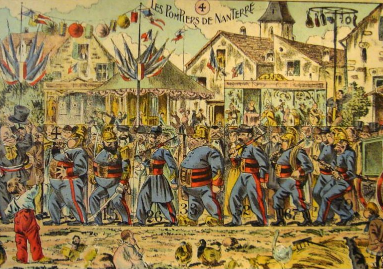 Original 1890s French Game Sheet - Les Pompiers De Nanterre Antique Board Game | Vintage Collectible for Game Enthusiasts & History Lovers | Perfect for Home Decor, Gift Giving & Historical Game Collections