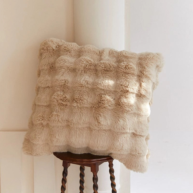 Soft Vanilla Rabbit Faux Fur Pillow Cover - Cozy Decorative Cushion Case for Living Room, Bedroom & Nursery Decor