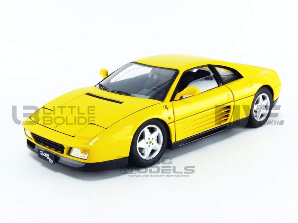 1989 Ferrari 348 TB Yellow Elite Edition 1/18 Scale Diecast Car Model by Hot Wheels - Collectible Sports Car for Display, Gifts & Racing Enthusiasts
