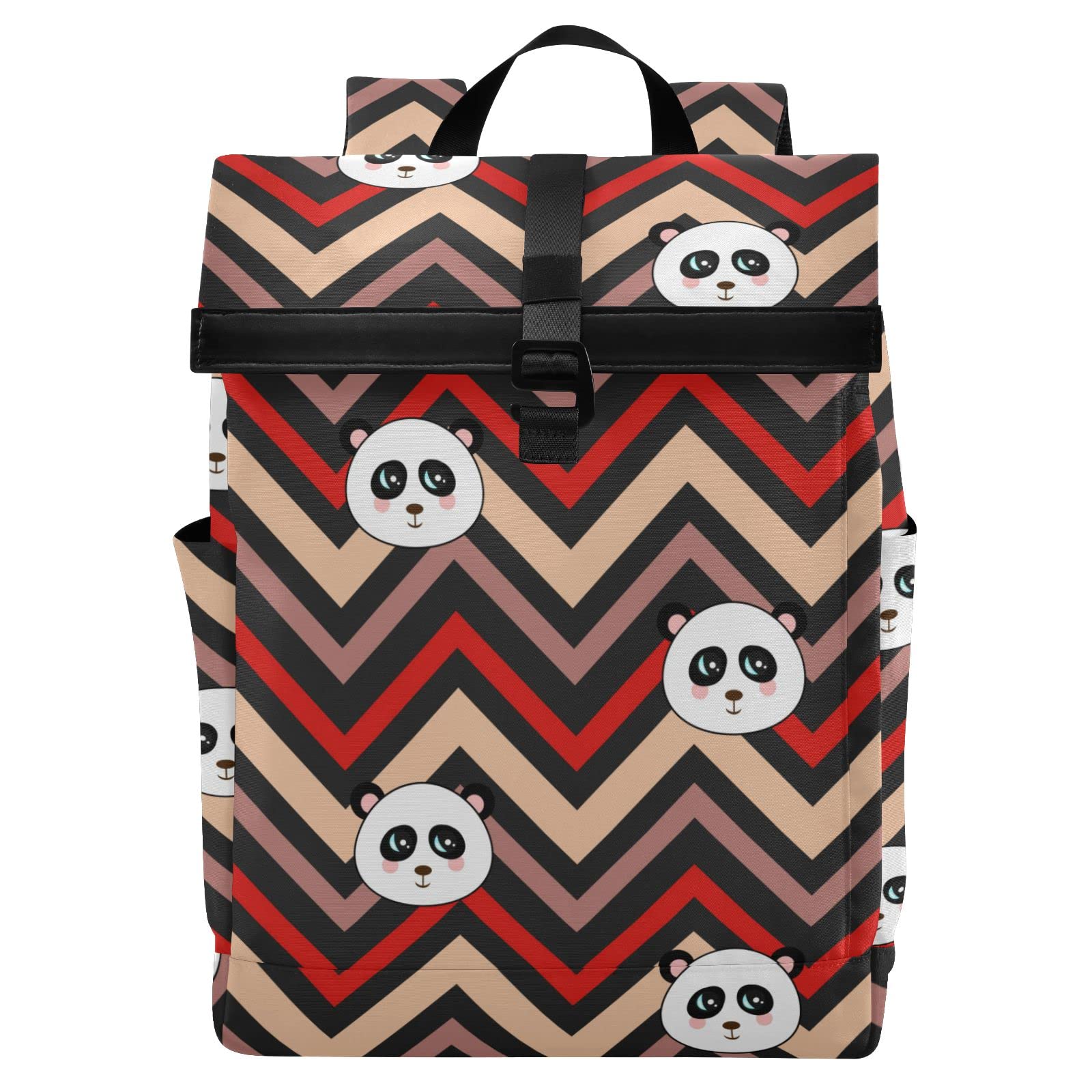 Acpiggto Cute Panda Roll Up Backpack - Striped Daypack for Gym, Sports & Travel - Lightweight Shoulder Bag for Women & Men - Perfect for Hiking, Workouts & Casual Use