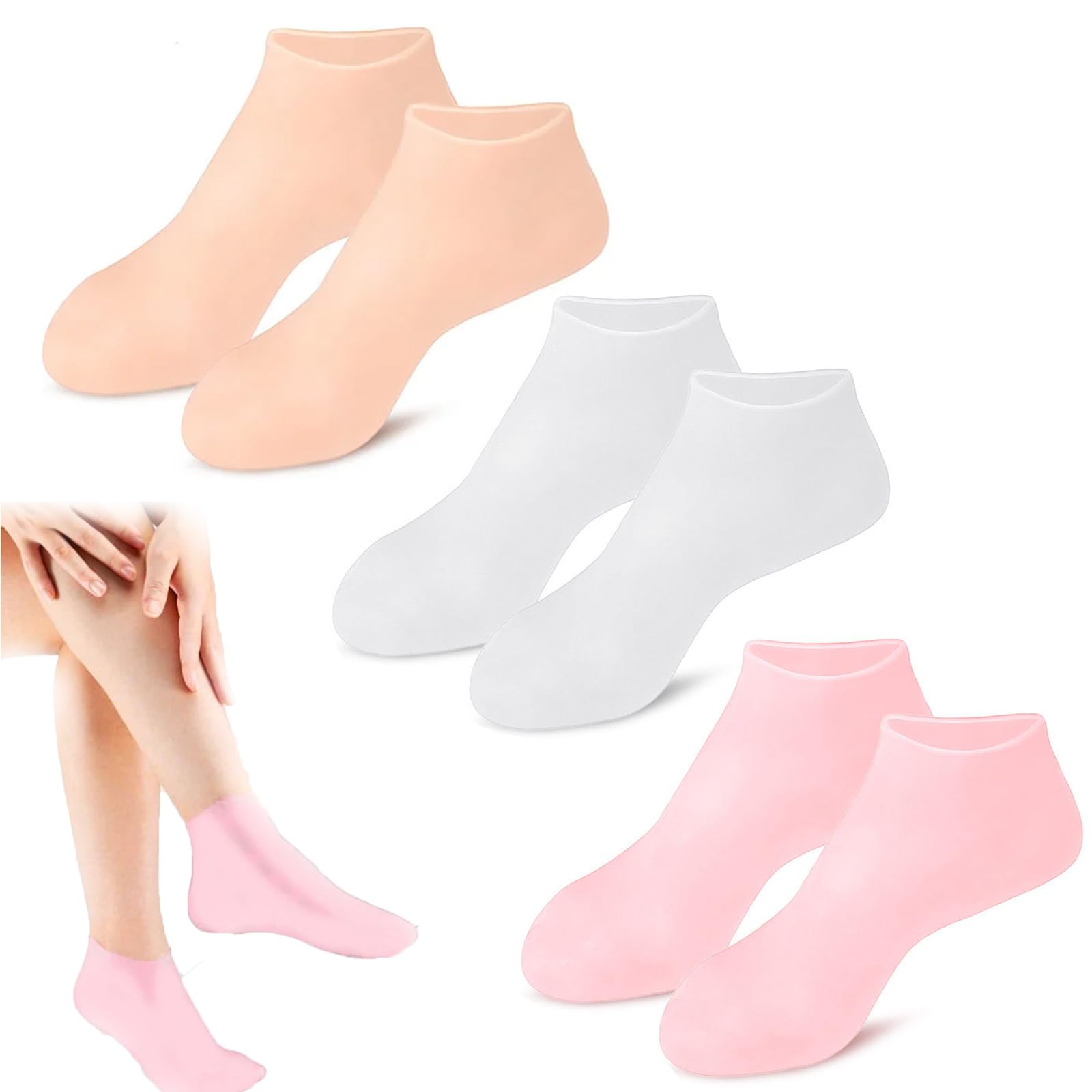 Women's Exfoliating Moisturizing Silicone Foot Spa Socks - 3 Pairs for Cracked Heels Repair, Softening Rough Skin with Aloe - Perfect for At-Home Pedicure & Relaxing Foot Care Routine