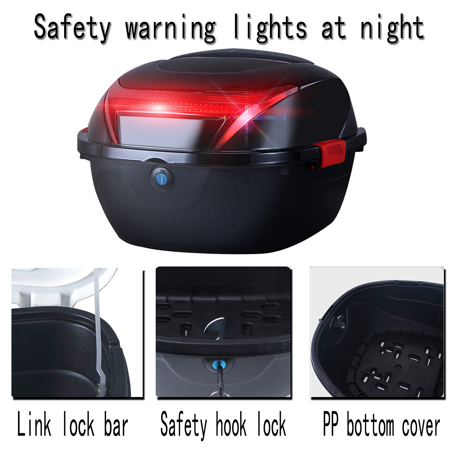 Universal 30L Motorcycle Top Box - Waterproof Rear Luggage Storage for Scooters & Bikes, Fits 2 Helmets with Mounting Hardware - Perfect for Commuting, Touring & Road Trips