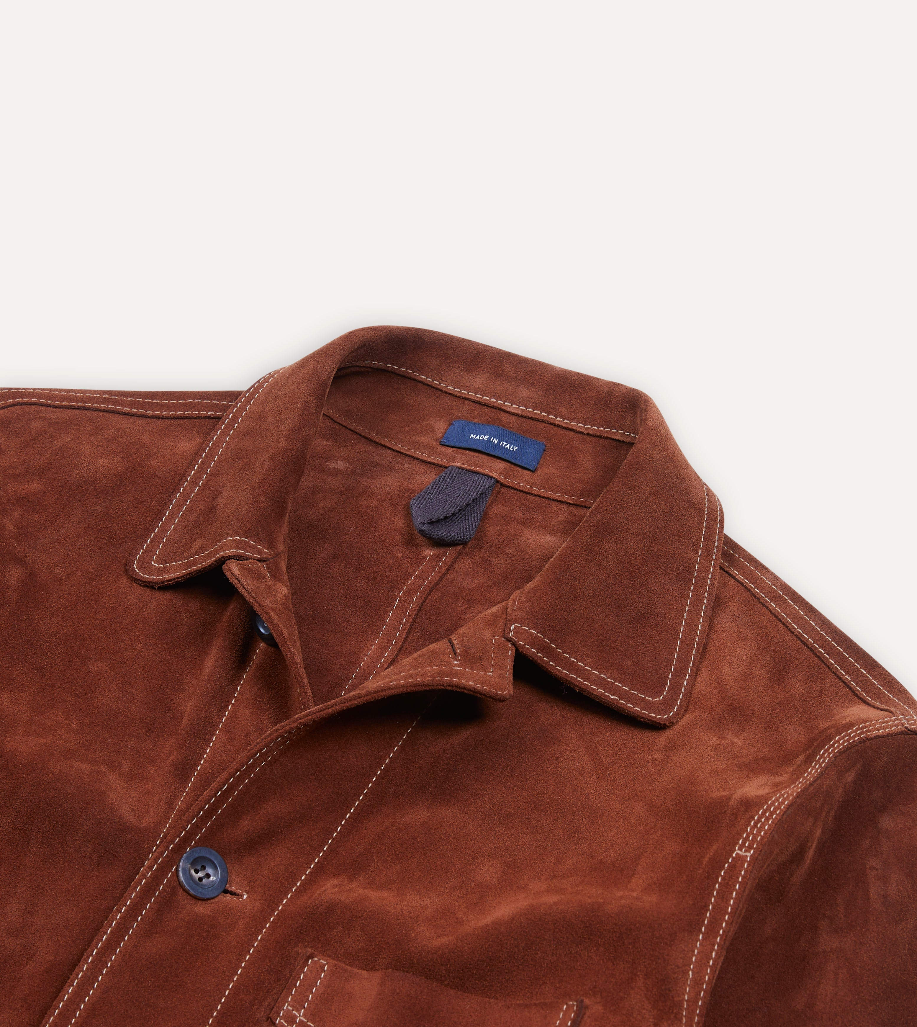 Men's Rust Heavyweight Suede Five-Pocket Chore Jacket - Durable Workwear for Outdoor Activities & Casual Style