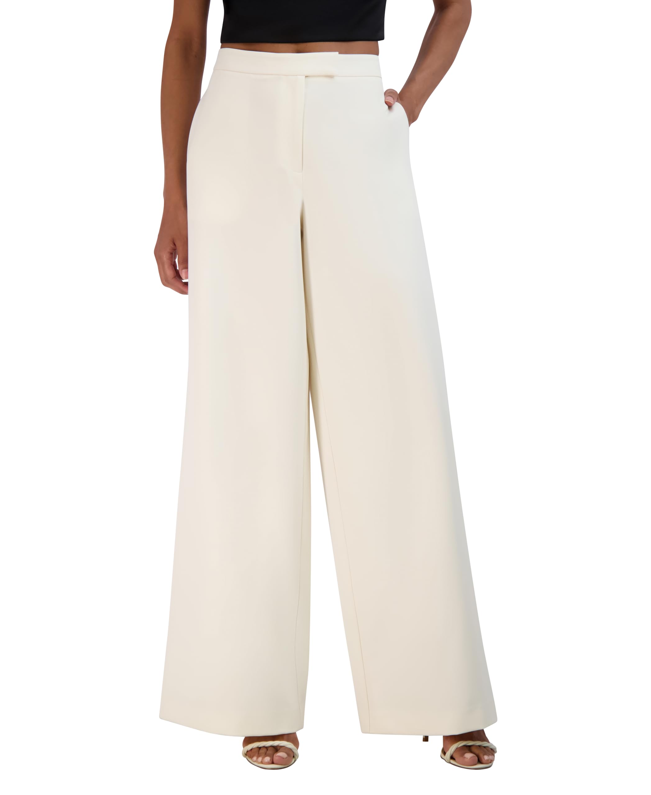 BCBGMAXAZRIA Women's Bi-Stretch Crepe Wide Leg Pants - Comfortable High Waist Trousers for Work, Office & Casual Wear