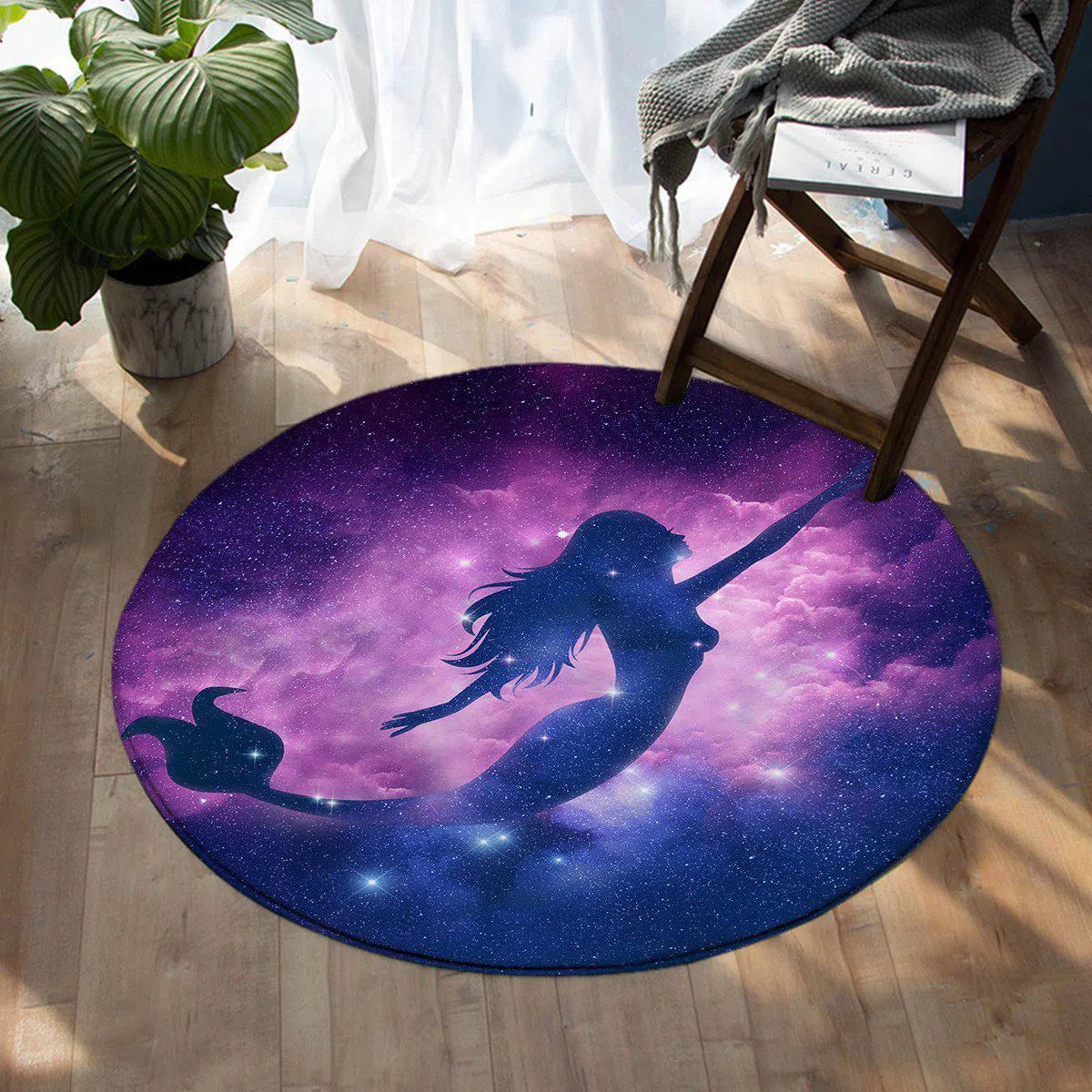 Enchanting Mermaid Mystic Round Area Rug - Soft & Durable Non-Slip Carpet for Living Room, Bedroom, Nursery - Perfect Boho Coastal Home Decor