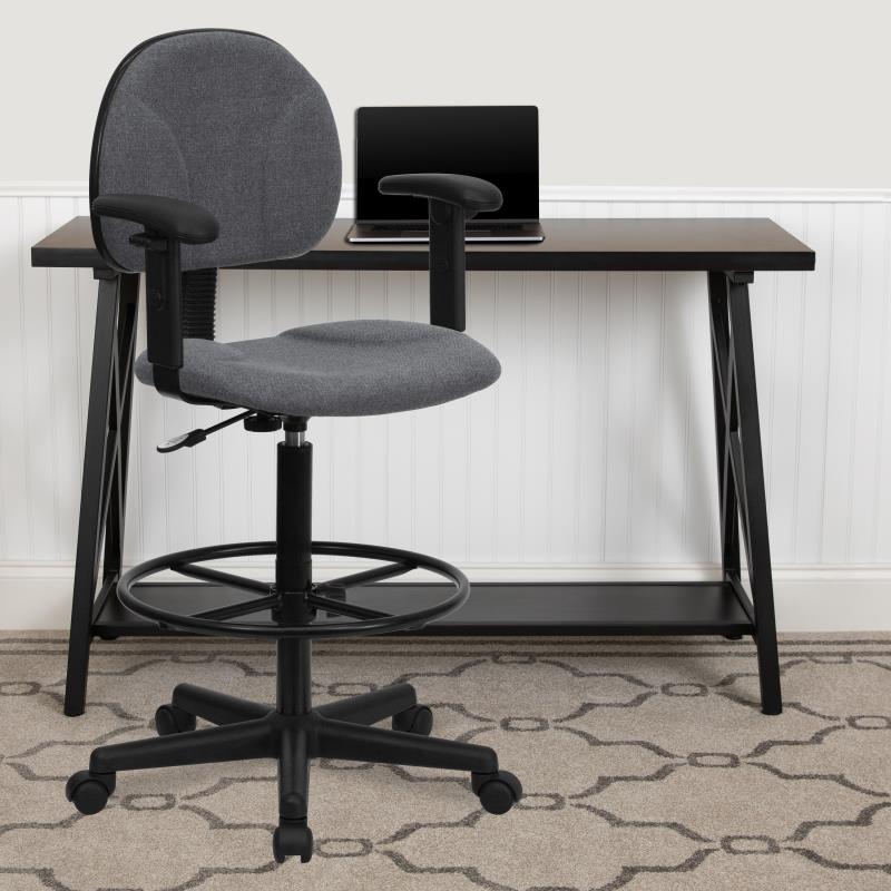 FLASH Patterned Fabric Drafting Chair BT 659 - Adjustable Height Office Chair for Artists, Architects & Designers - Ergonomic Stool for Drafting Table, Studio & Workspace