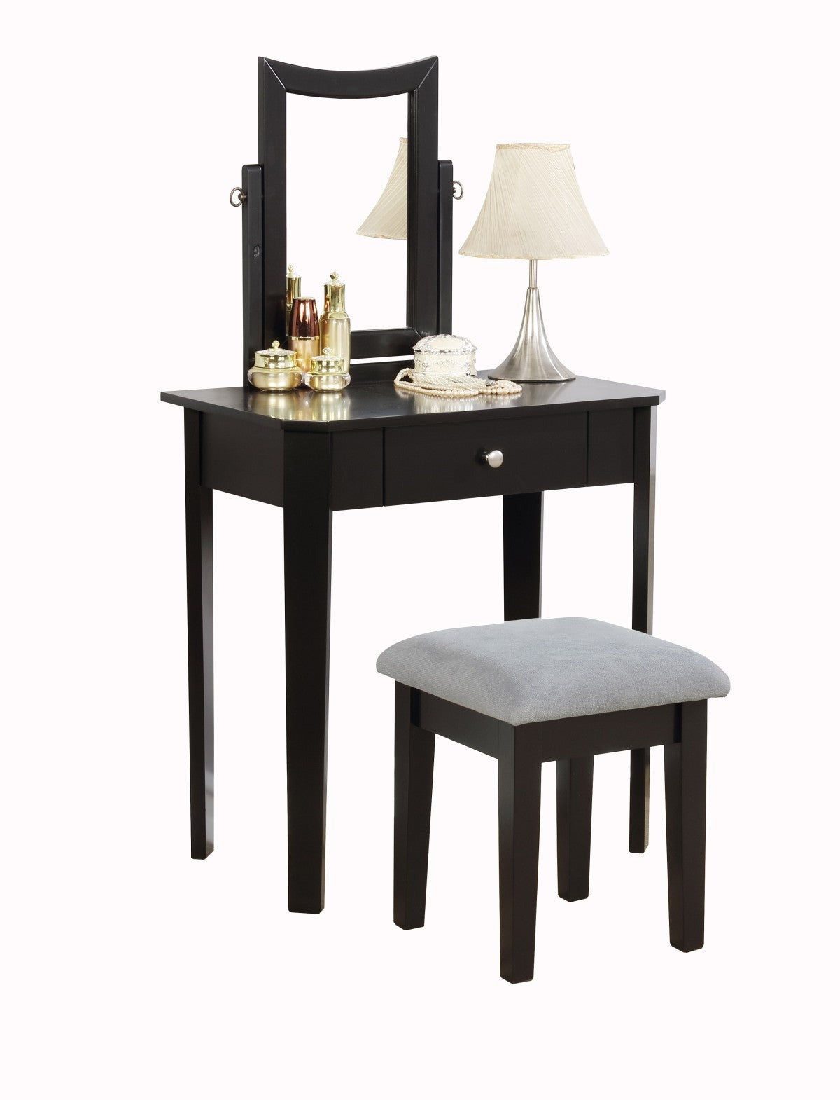 Anabella Vanity Set with Stool - Black Makeup Dressing Table for Bedroom & Bathroom | Elegant Vanity Desk with Mirror & Stool for Women's Beauty Space