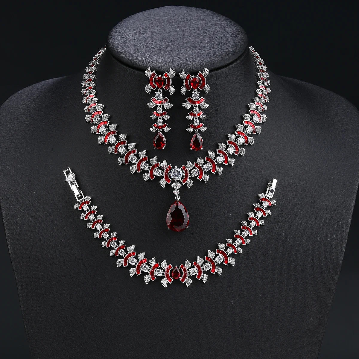 Elegant Cubic Zirconia Jewelry Set - Necklace, Earrings & Bracelet in 4 Colors | Bridal Wedding Jewelry | Perfect for Weddings, Parties & Special Occasions