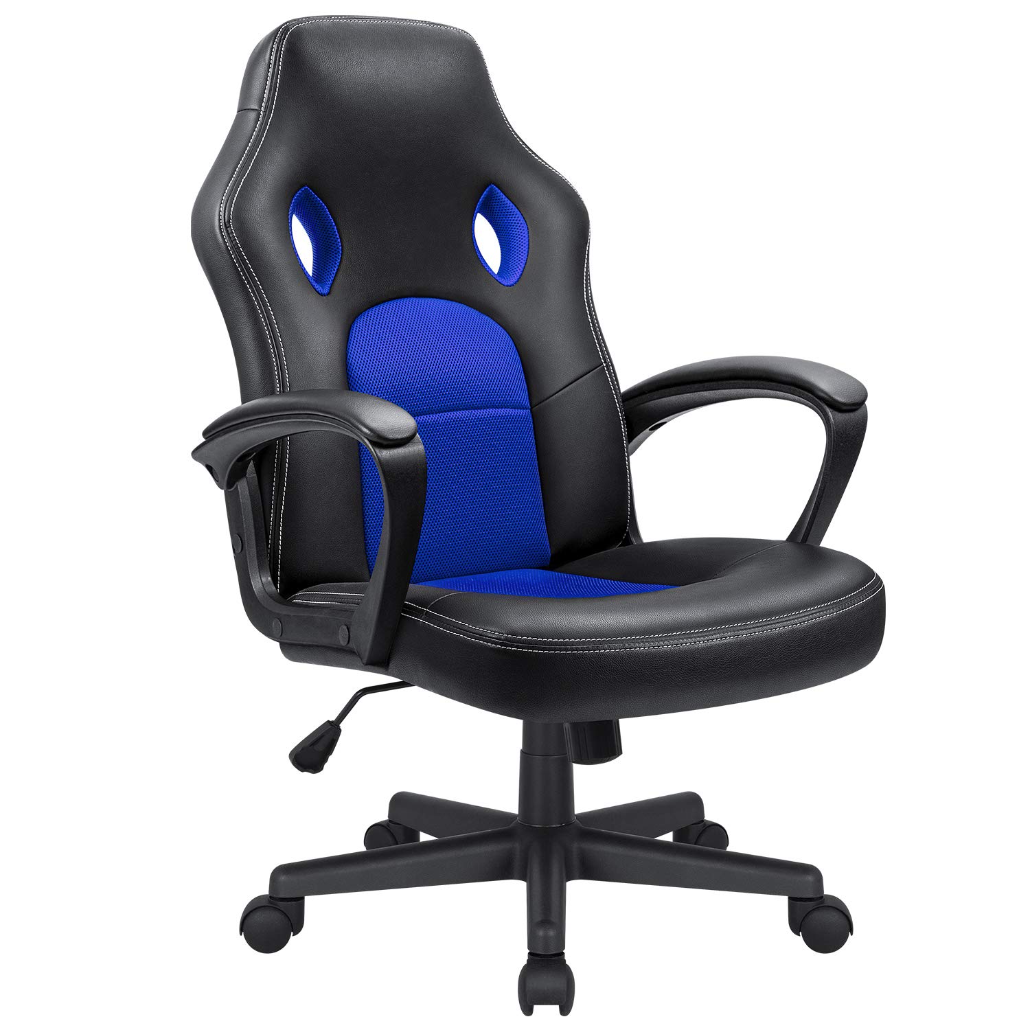 Ergonomic High Back Office Gaming Chair - Adjustable Leather Computer Desk Chair for Racing Games, Executive Conference & Task Work - Comfortable Blue Gaming Chair for Home & Office Use