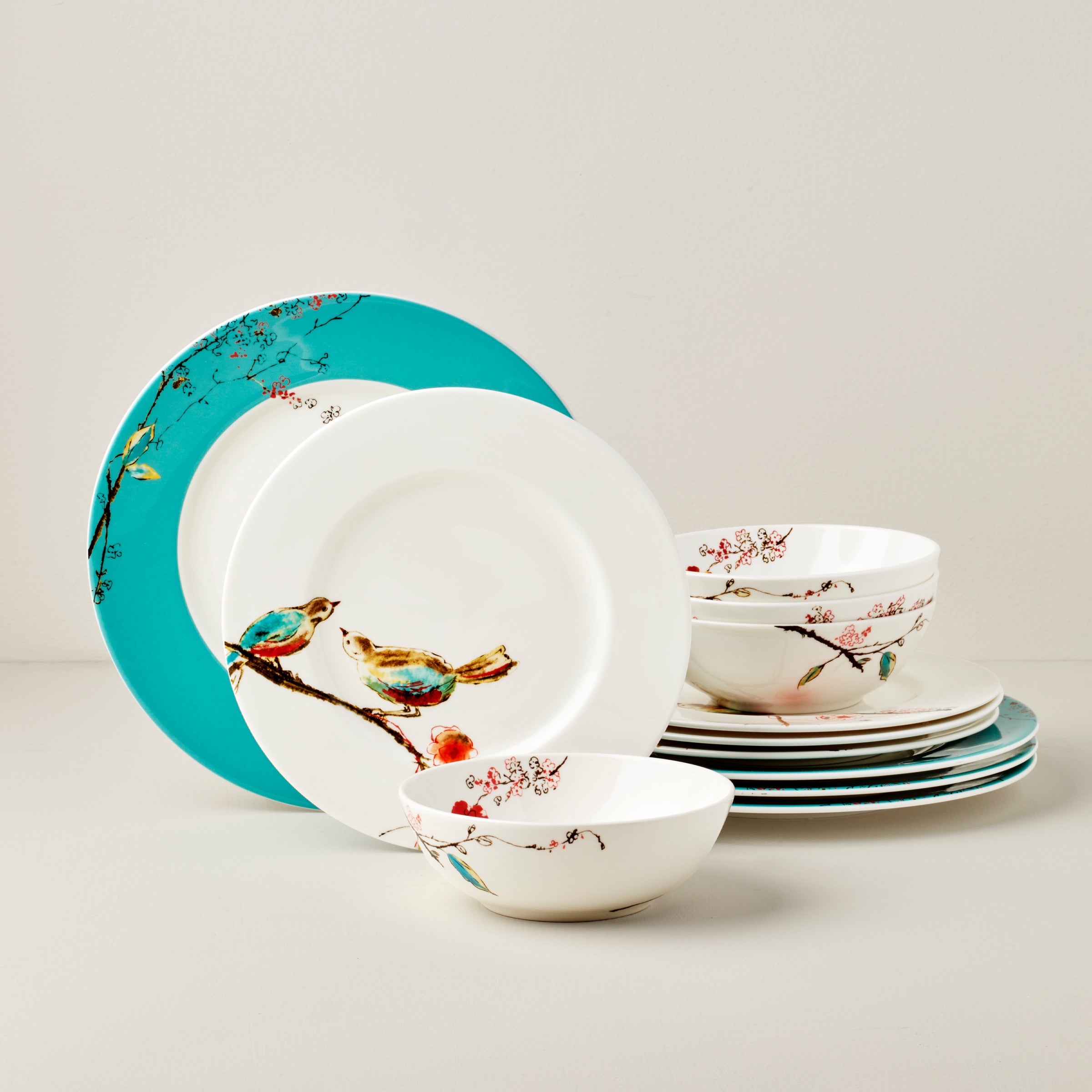 Chirp 12-Piece Dinnerware Set - Porcelain Dinner Plates, Bowls & Mugs for 4 - Elegant Tableware for Everyday Dining & Entertaining