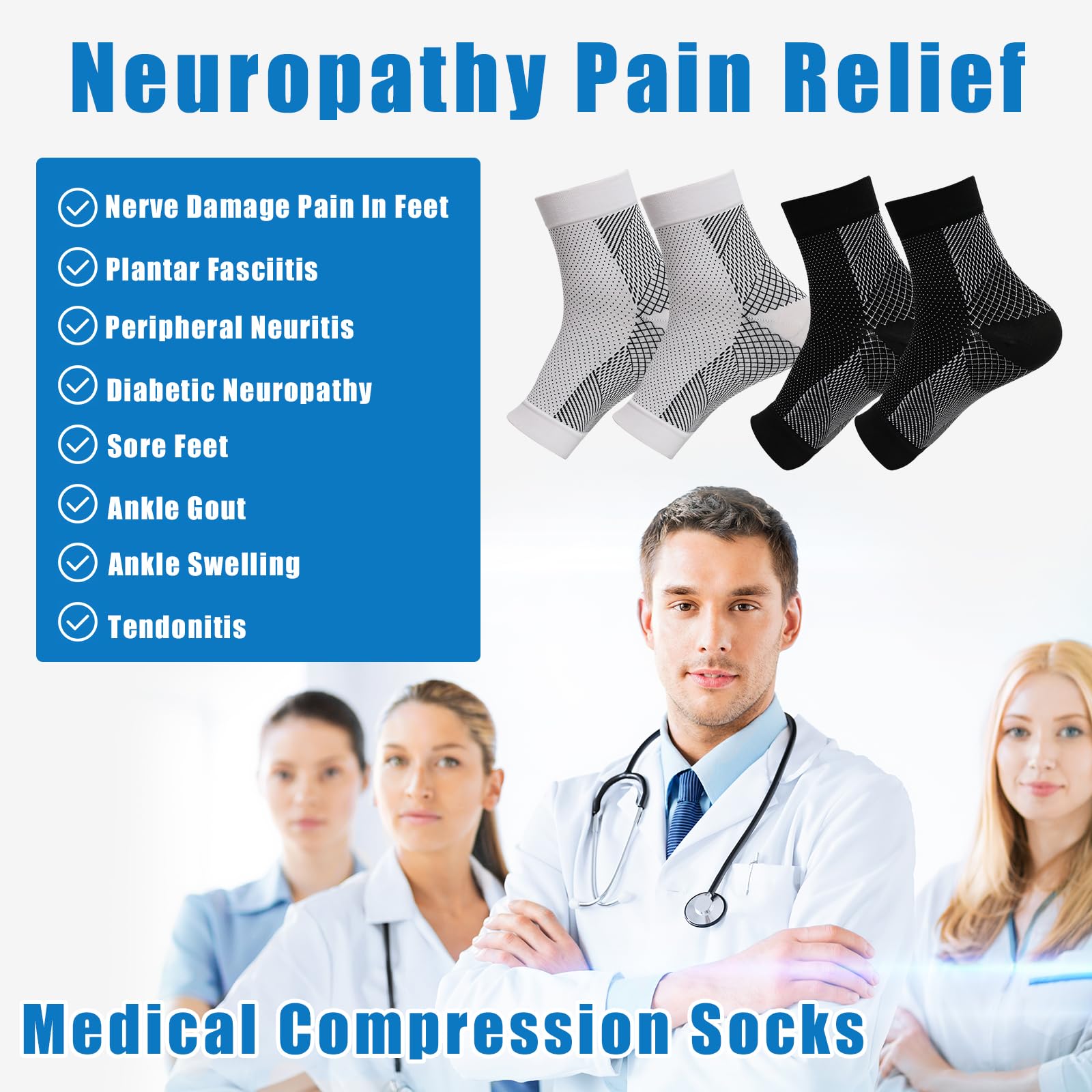 Neuropathy Relief Socks & Ankle Compression Sleeves 20-30 mmHg - Diabetic Foot Pain, Plantar Fasciitis Support - Breathable Medical Ankle Brace for Men & Women - Perfect for Daily Wear, Sports & Recovery