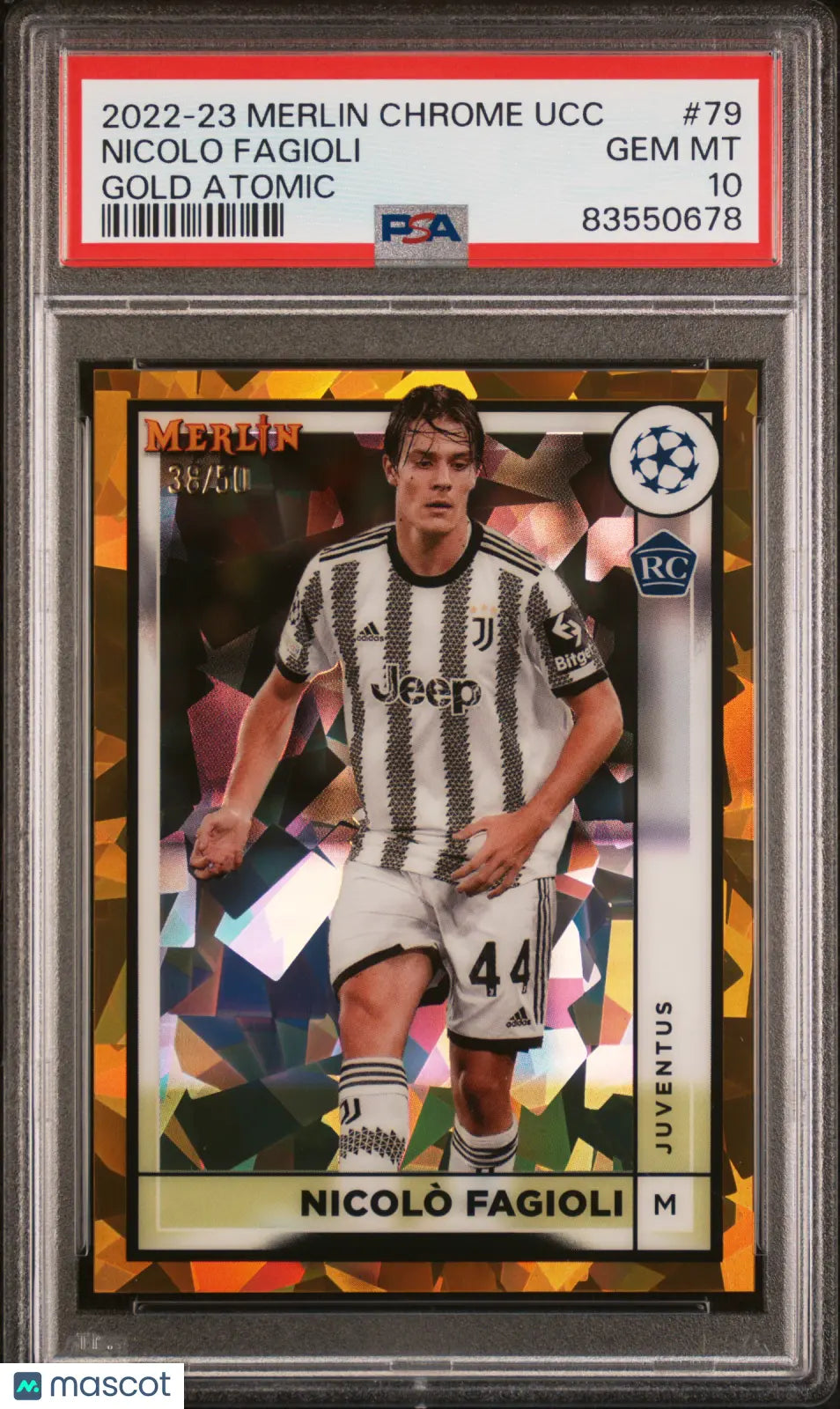 2022-23 Topps Merlin Chrome UEFA Champions League Nicolo Fagioli Rookie Card Gold Atomic Refractor PSA 10 Gem Mint /50 - Soccer Collectibles & Trading Cards for Fans