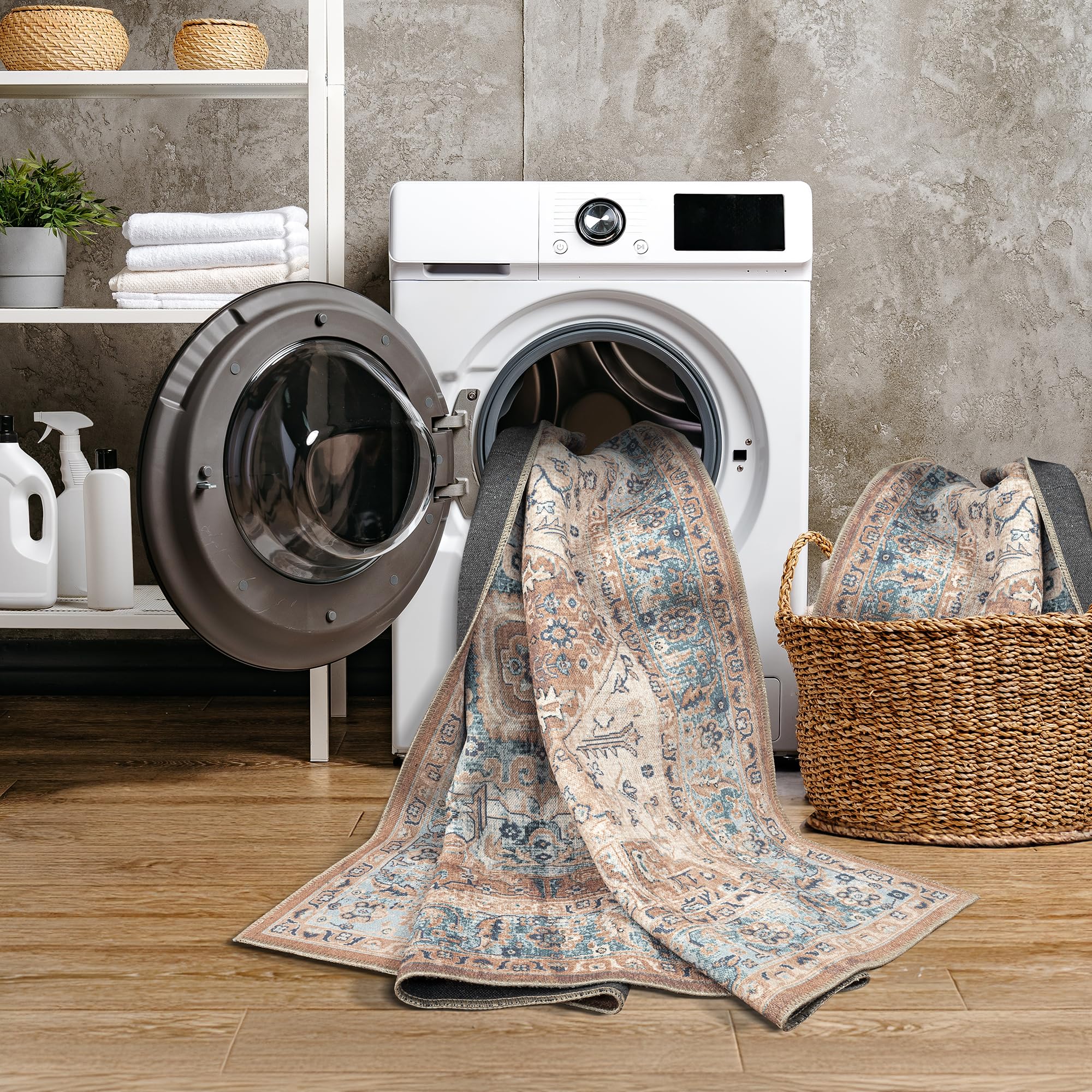 GLN Rugs Vintage Collection - Machine Washable Non-Slip Low Pile Area Rug for Living Room, Bedroom & Bathroom - Easy Clean 9'5