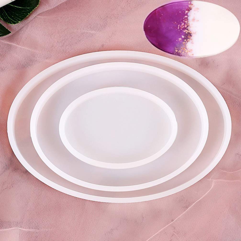 ARTIBETTER 3-Pack Silicone Resin Tray Molds - Oval Shaped Epoxy Platter & Coaster Molds for DIY Crafting, Crystal Clear Resin Casting - Perfect for Home Decor, Jewelry Displays & Gift Making
