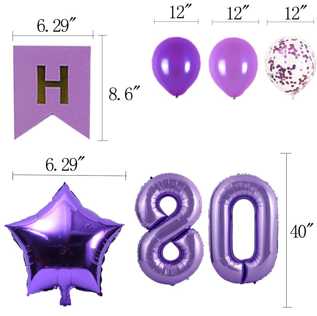 80th Birthday Party Decorations Kit - Happy Birthday Banner, Number 80 Balloons & Purple Party Supplies | Perfect for Milestone Celebrations, Retirement Parties & Grandparent Birthdays