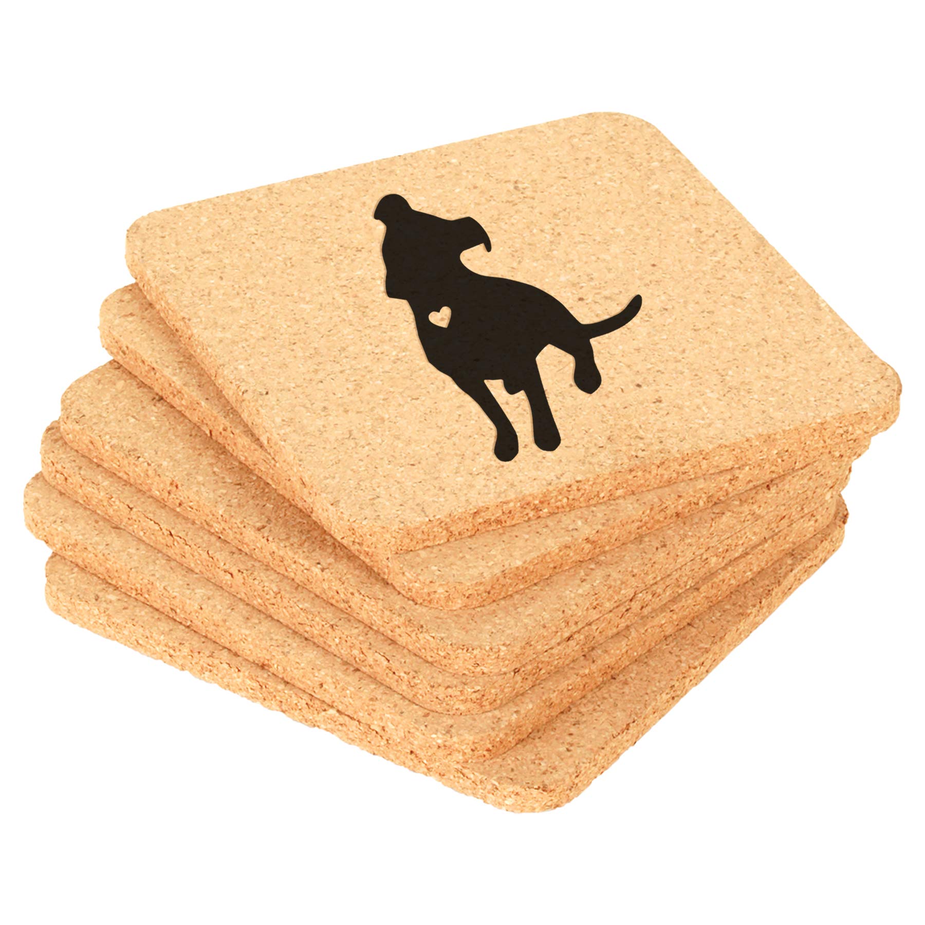 Premium Set of 6 Square Cork Drink Coasters - Adorable Pit Bull with Heart Design - Perfect for Home, Office, Bar & Party Use