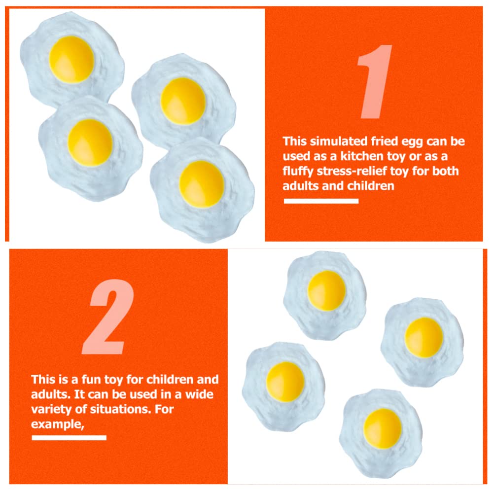 STOBOK 4pcs Realistic Fake Fried Egg Toy - Simulated Poached Eggs for Kids, Squeeze Stress Relief & Pretend Play - Perfect for Kitchen Role Play, Party Favors & Sensory Toys
