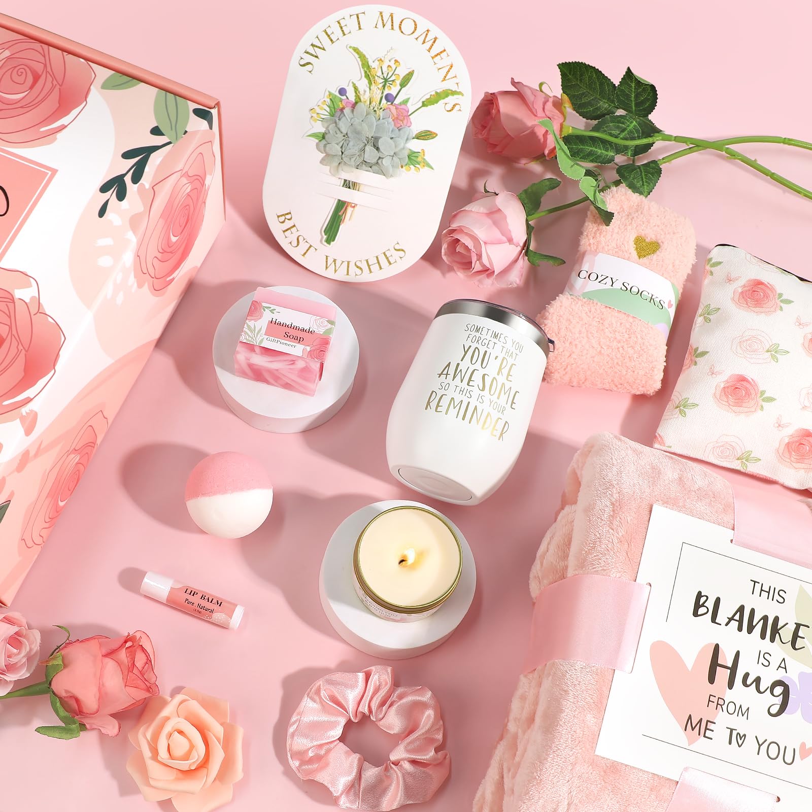 Relaxing Spa Gift Basket for Women - Self Care Gift Set with Flannel Blanket, Luxury Birthday Present Box | Unique Get Well Soon Care Package - Perfect for Mother's Day, Anniversary & Stress Relief Gifts