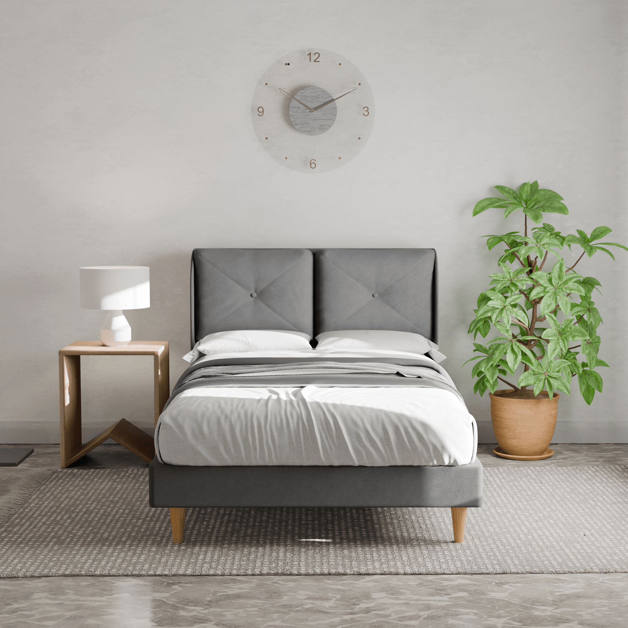 Mohave Fabric Bed Frame - Water Repellent & Dustproof Queen Size Platform Bed with Wooden Slats - Perfect for Bedroom, Guest Room & Small Spaces