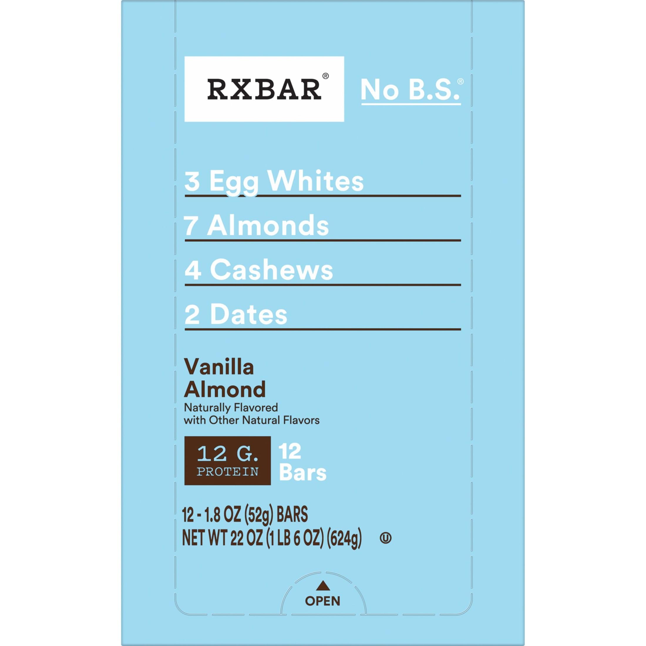 RXBAR Protein Bars - Vanilla Almond Flavor, 12 Pack (22oz) | High Protein Snack Bars for Workout Recovery, Healthy On-the-Go Breakfast & Travel Snacks | Gluten Free, No Added Sugar, Whole Food Ingredients