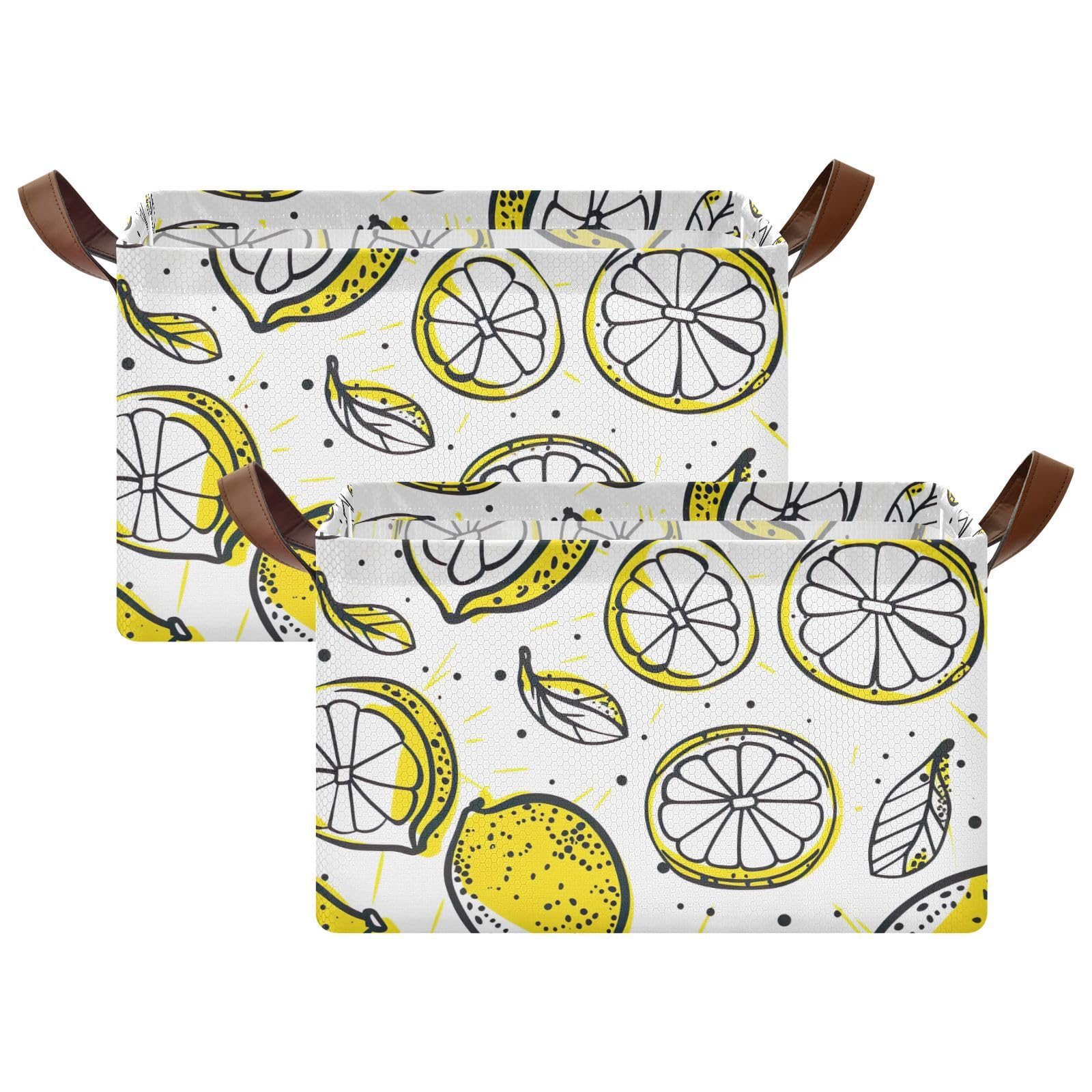 Foldable Storage Bins with Handles - 2 Pack Yellow Lemon Storage Cubes (16.9