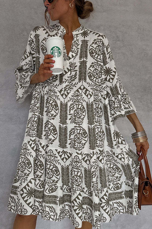 Stylish Printed V-Neck Bell Sleeve Mini Dress for Women | Flowy Summer Party Outfit | Perfect for Date Night, Beach Vacation & Casual Wear