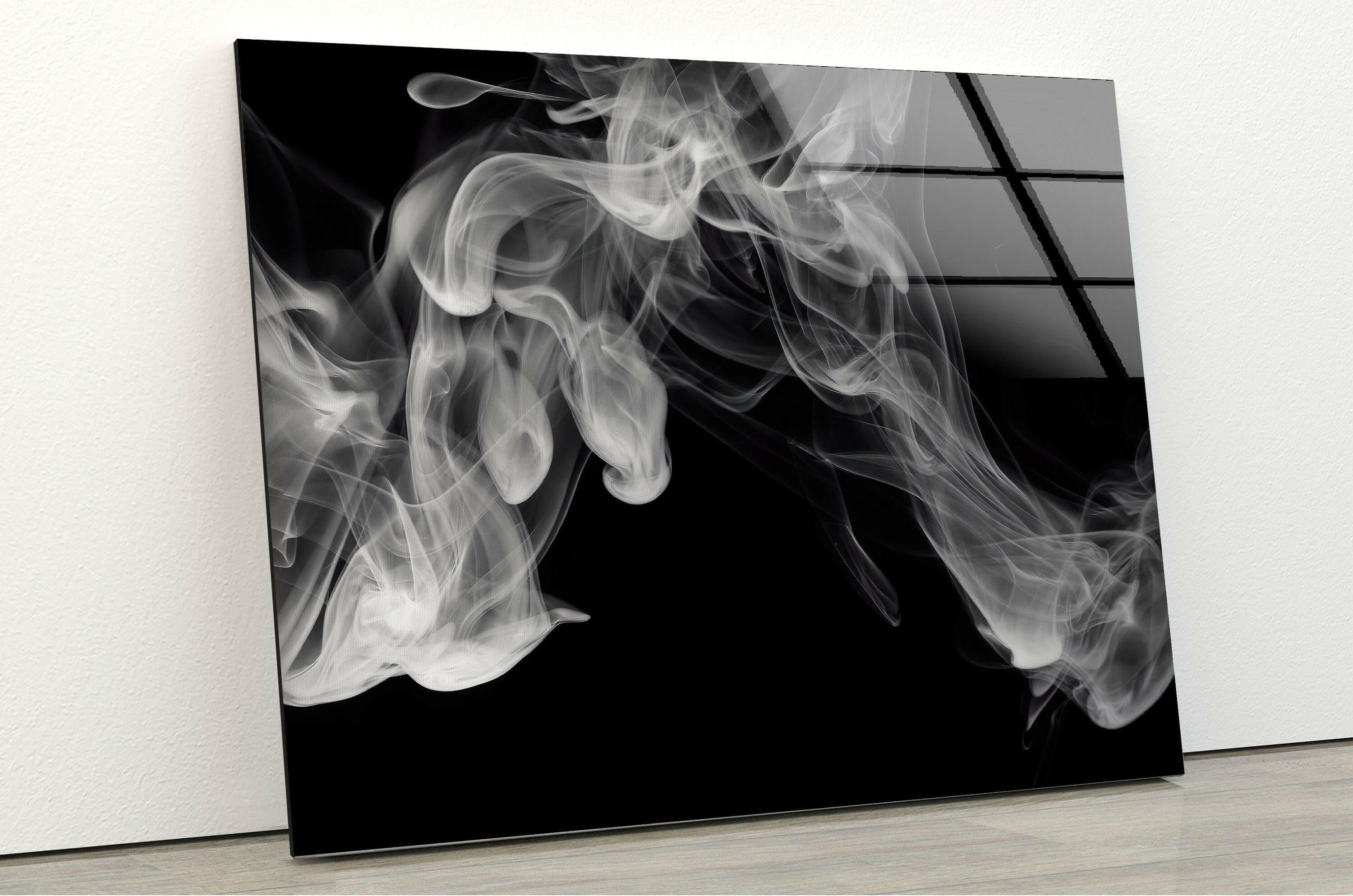 Black Smoke Glass Wall Art - Modern Abstract Home Decor for Living Room, Bedroom & Office - Elegant Handmade Glass Panel for Stylish Interior Design