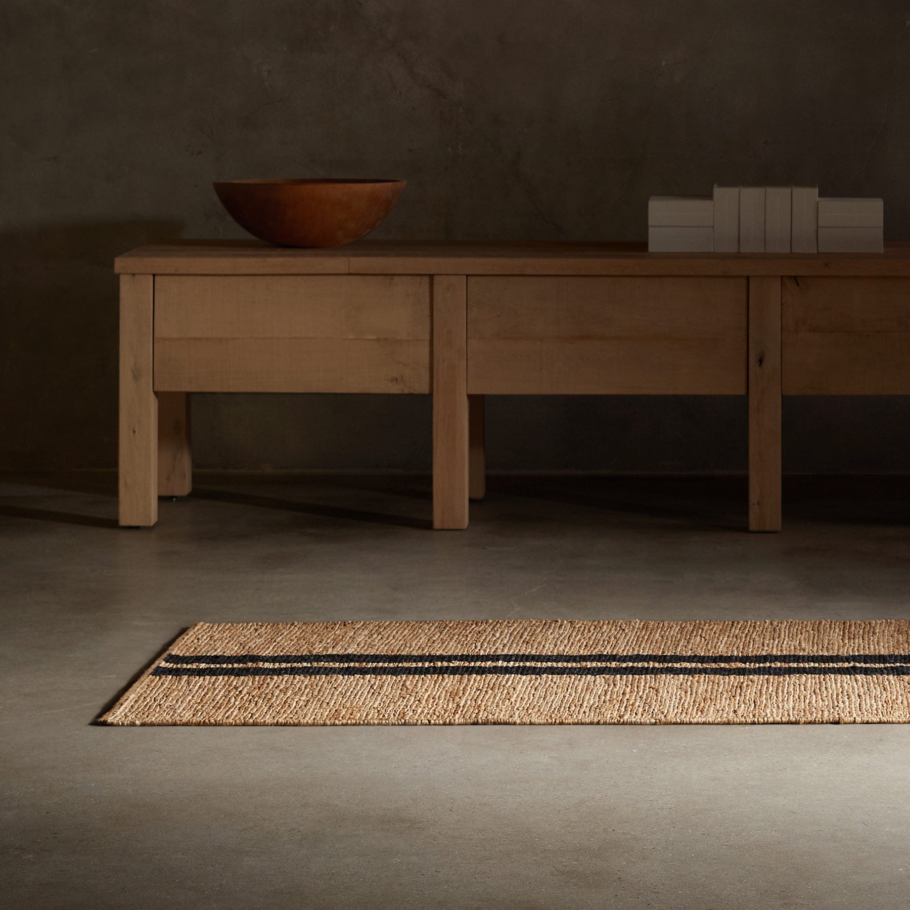 Natural Jute Runner Rug with Charcoal Stripes - Eco-Friendly Handwoven Floor Mat for Living Room, Bedroom, or Hallway Decor