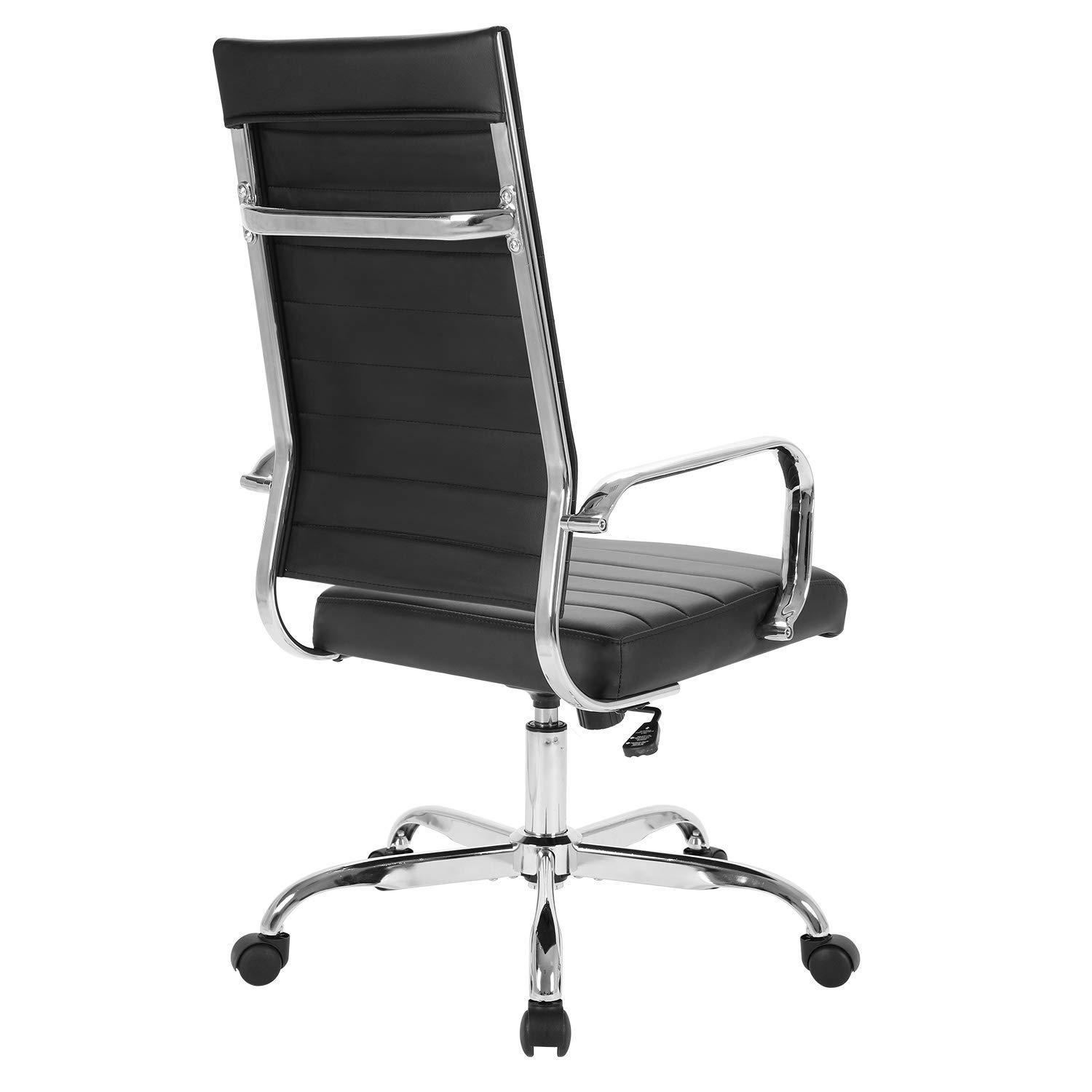 Premium LANDSUN High Back Executive Office Chair - Ergonomic Ribbed Leather Swivel Desk Chair with Adjustable Height, Wheels & Armrests - Ideal for Home Office, Conference Rooms & Task Workstations (Black)